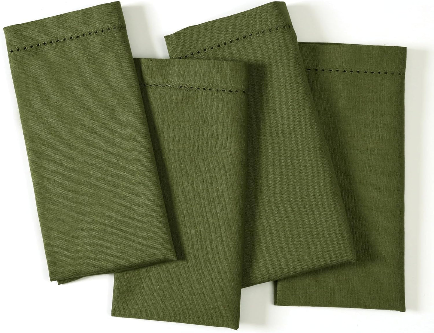 Ramanta Home Olive Green Cloth Dinner Napkin Set of 12-18x18 Inches | Cotton Linen Flax Hemstitched Napkins Washable