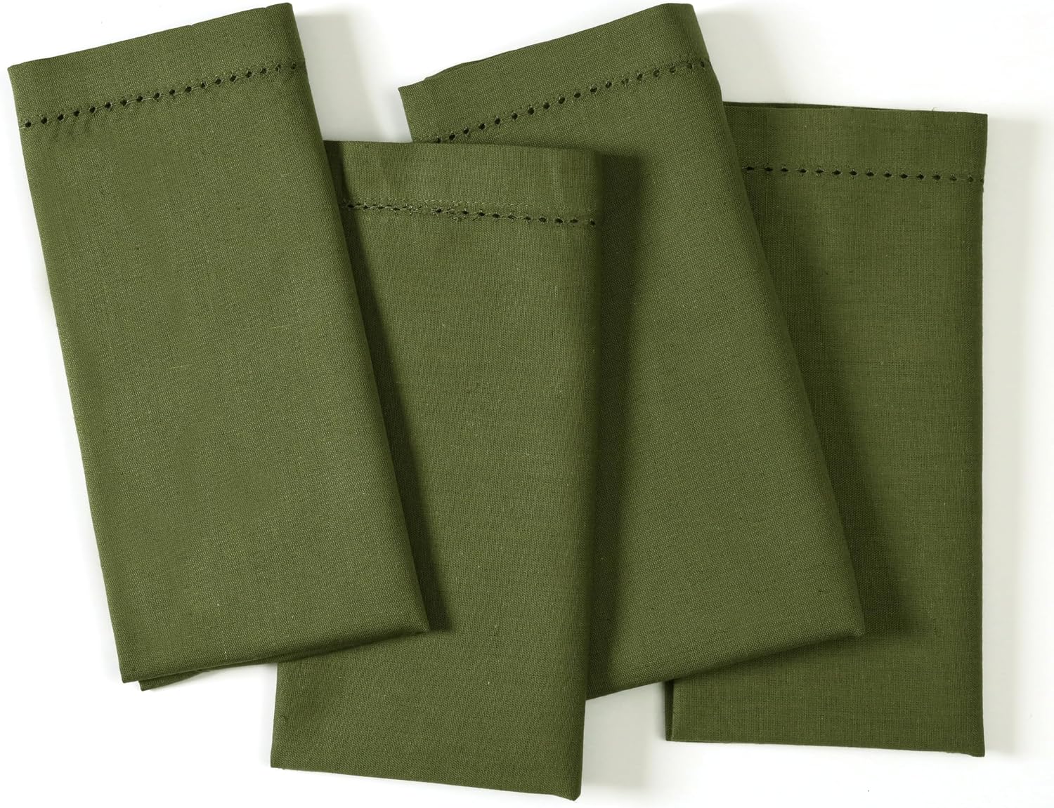 Ramanta Home Olive Green Cloth Dinner Napkin Set of 12-18x18 Inches | Cotton Linen Flax Hemstitched Napkins Washable
