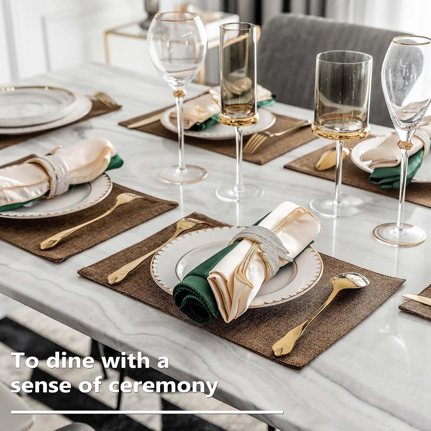 Home Brilliant Cloth Placemats Set of 8 Heat Resistant Dining Table Place Mats Linen Kitchen Table Mats, Brown