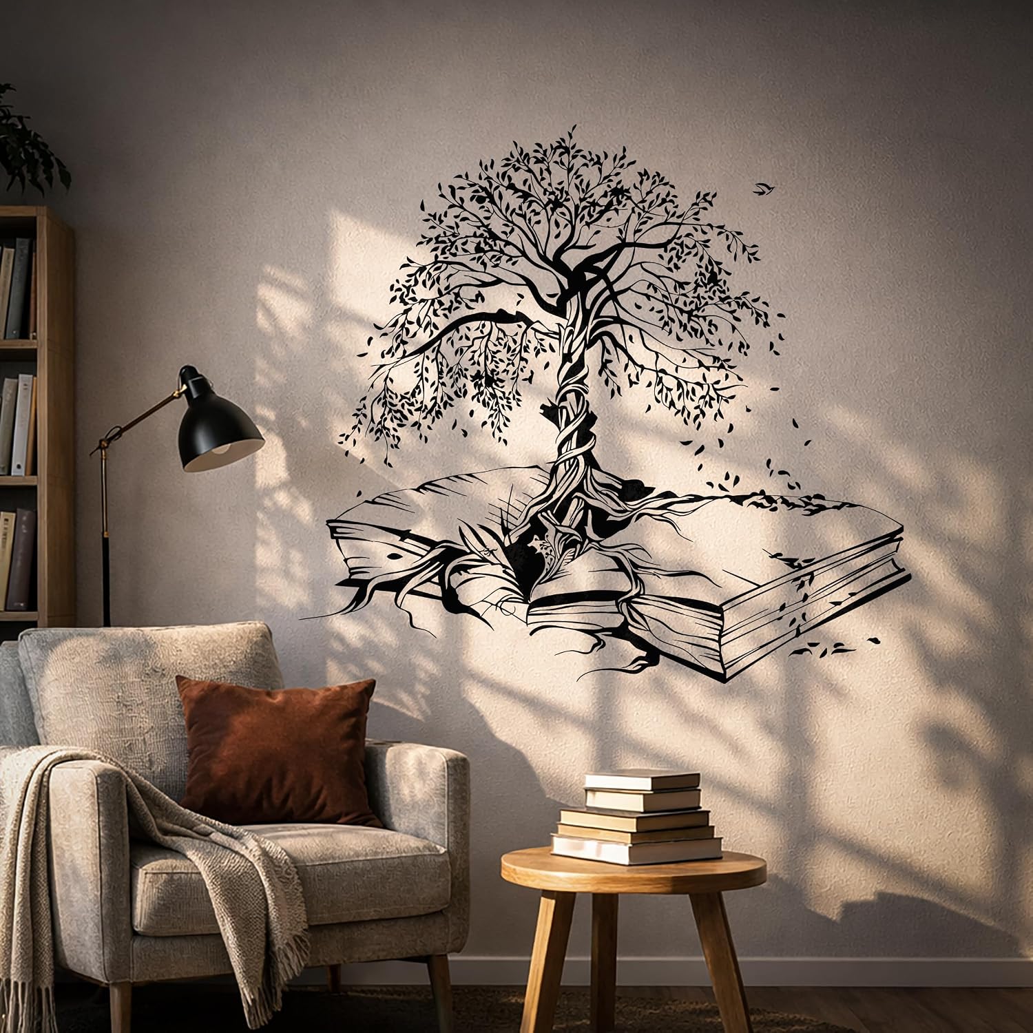 Vinyl Wall Decal Tree Book Leaves Knowledge Library Reading Room Stickers / 22.5 x 25 / M In / Black