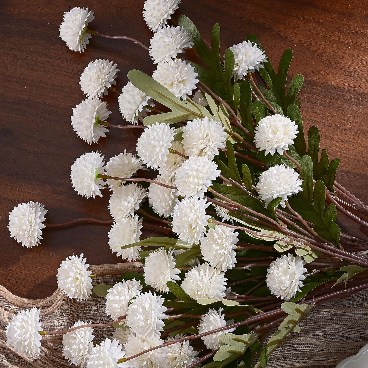 Fake Silk Pompon Mum Artificial Flowers / White / Set of 10