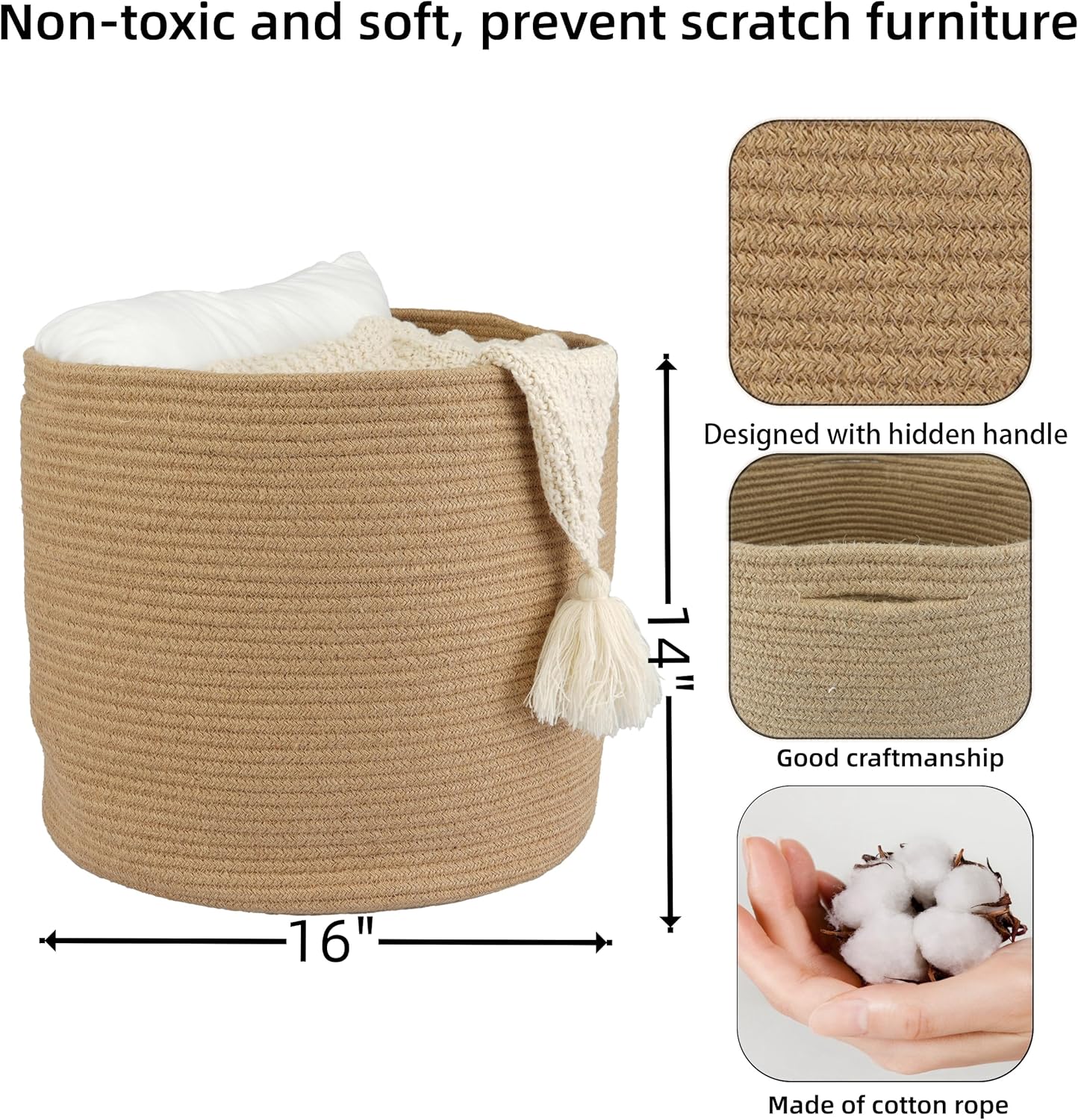 Rope Basket For Girls Boys Kids " Baby Laundry Baskets Nursery Bin Round Woven / Jute / 16 x 14