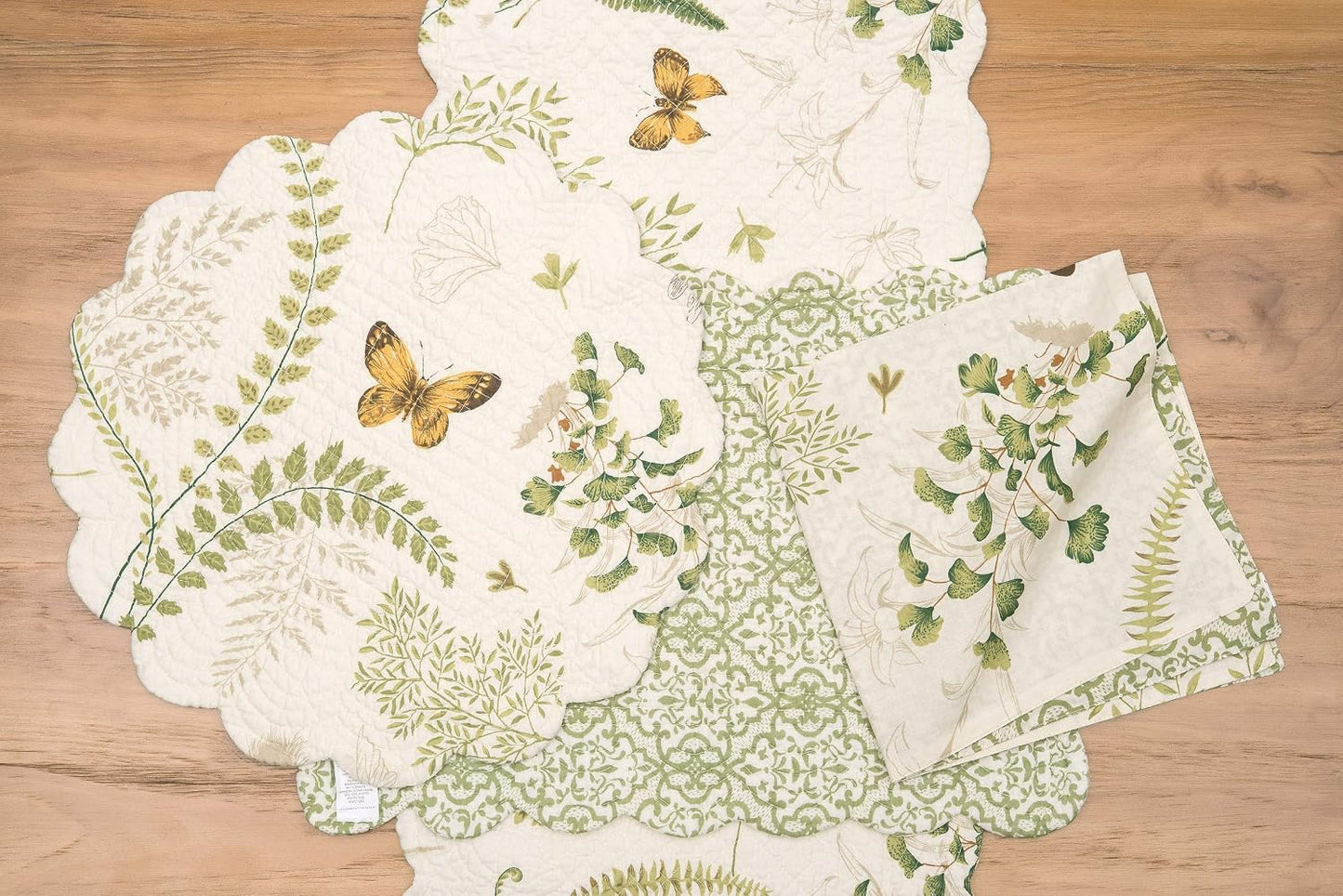 C&F Home 17" Althea Round Scalloped Edge Cotton Quilted Placemats, Set of 6 Spring Springtime Butterfly Dragonfly