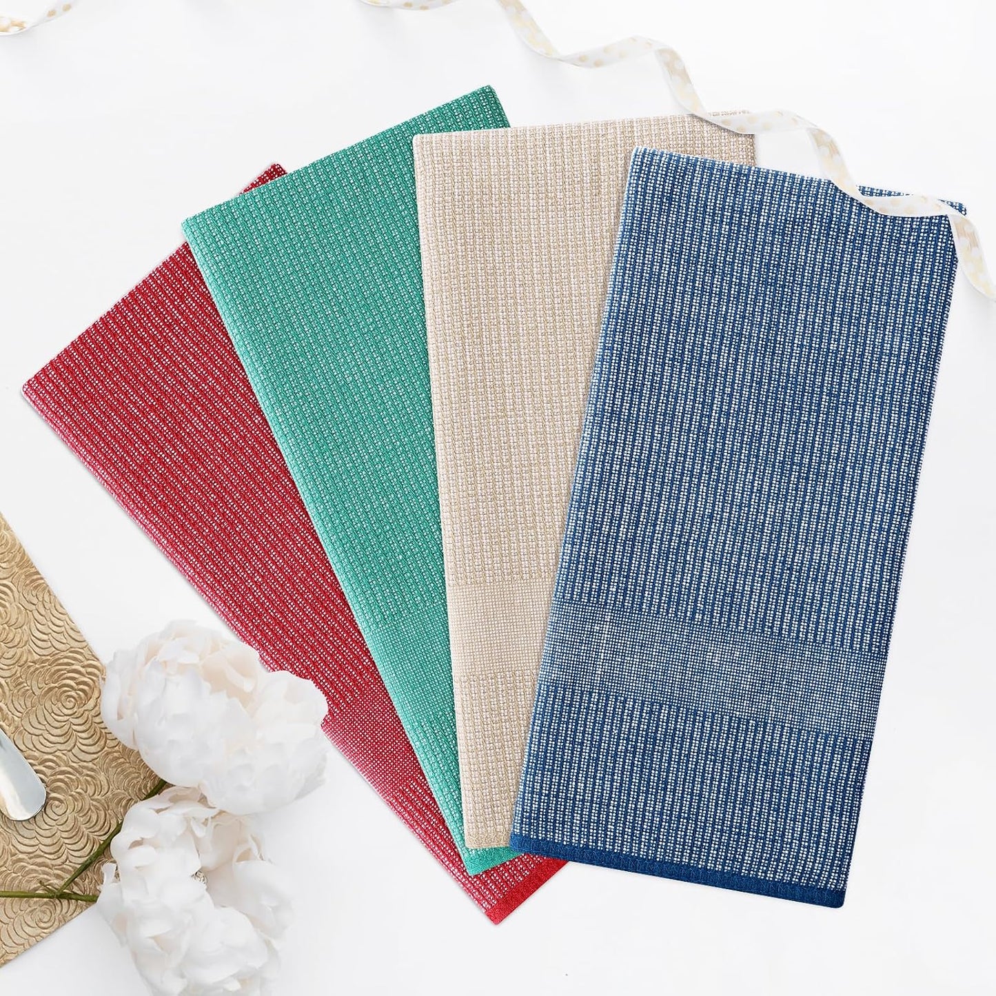 Homaxy 380 GSM Cotton Premium Kitchen Towels 6 Pack, 18"x 28", Mix | Flat and Terry Dish Towels, Highly Absorbent Tea