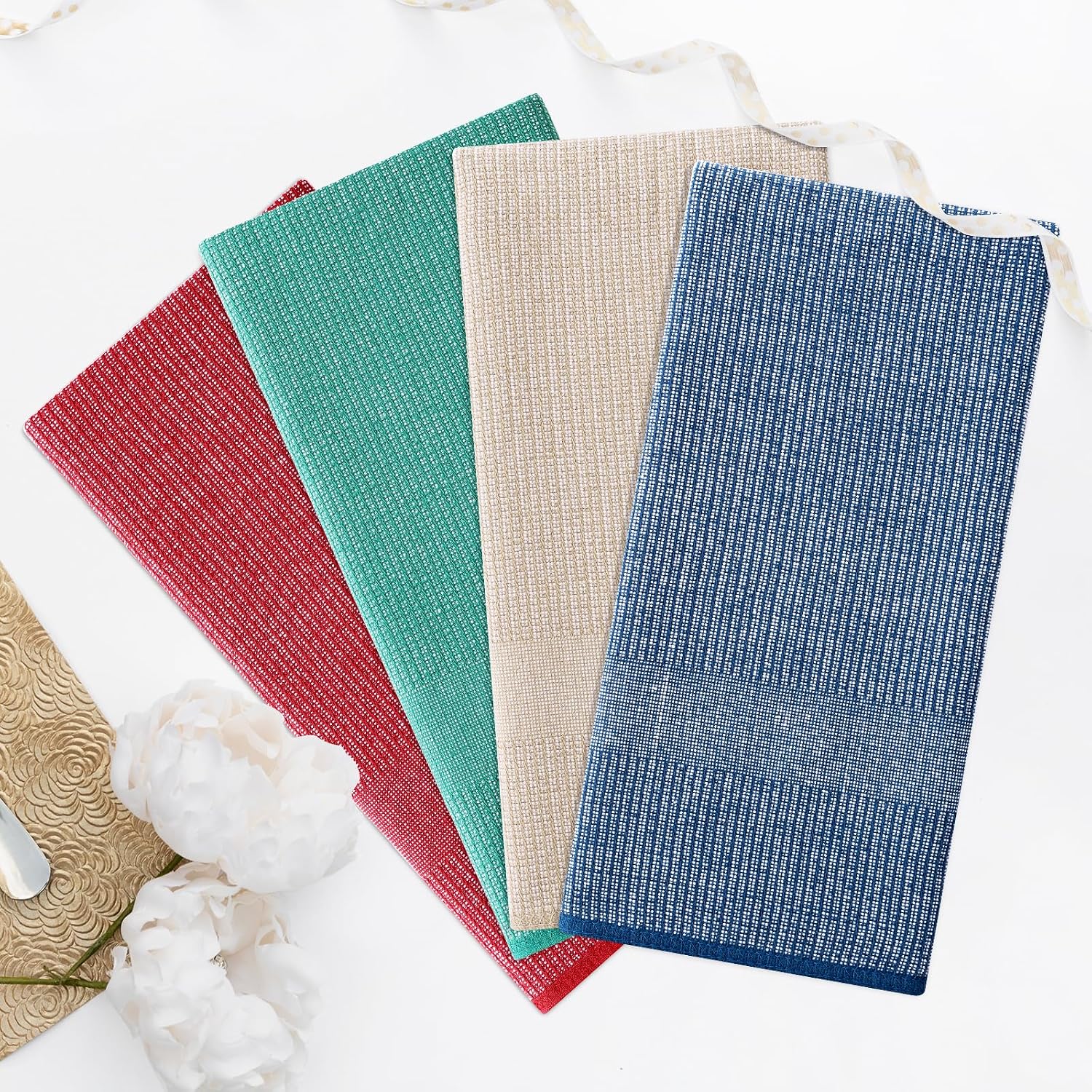 Homaxy 380 GSM Cotton Premium Kitchen Towels 6 Pack, 18"x 28", Mix | Flat and Terry Dish Towels, Highly Absorbent Tea