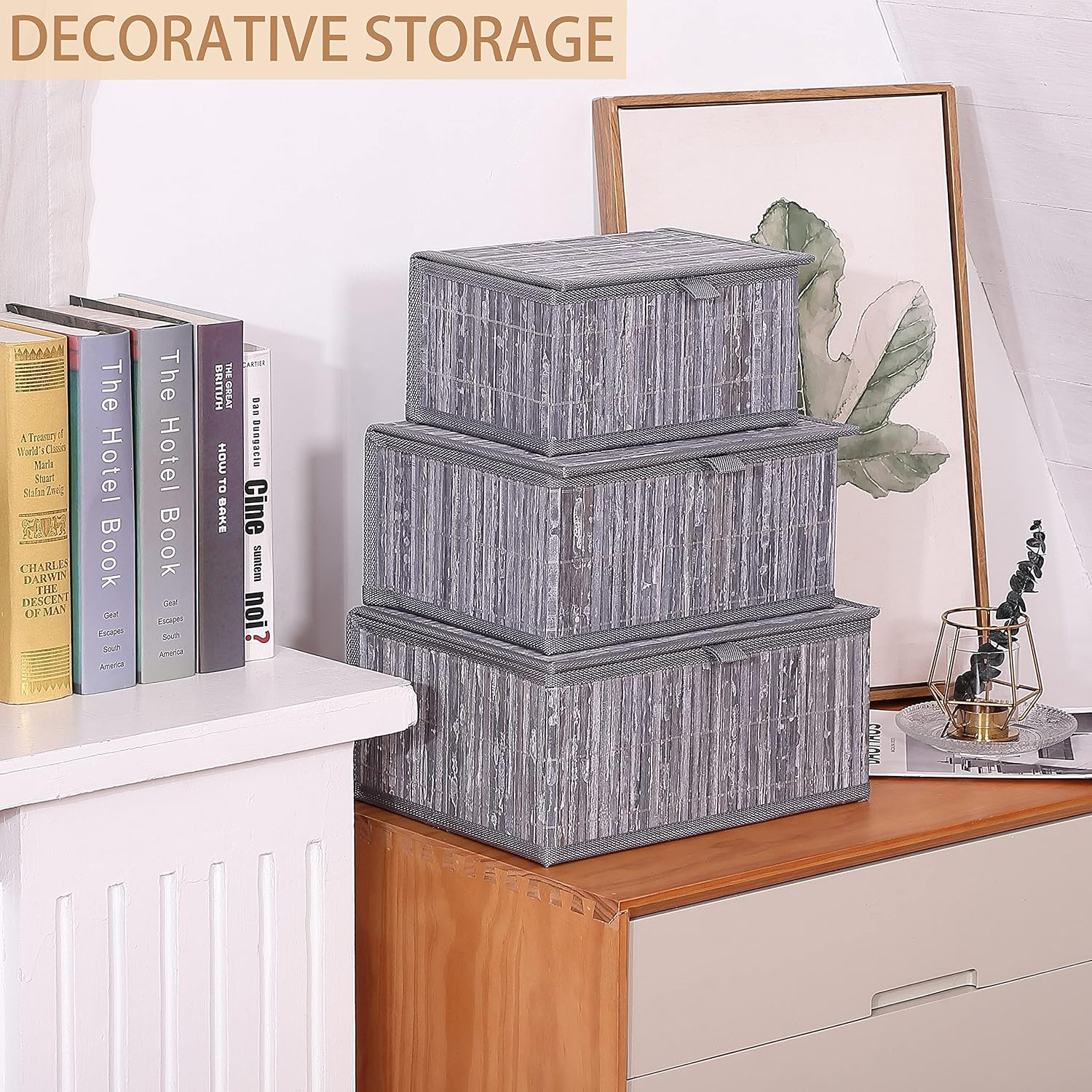 Woven Lined Storage Basket / Gray Marble / Set of 3