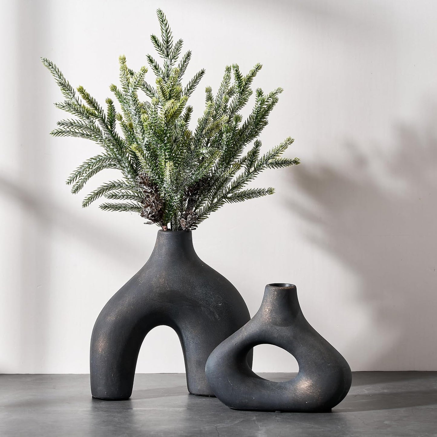 Ceramic Vase for Minimalist Bohemian Decor / Black Bronze / Set of 2