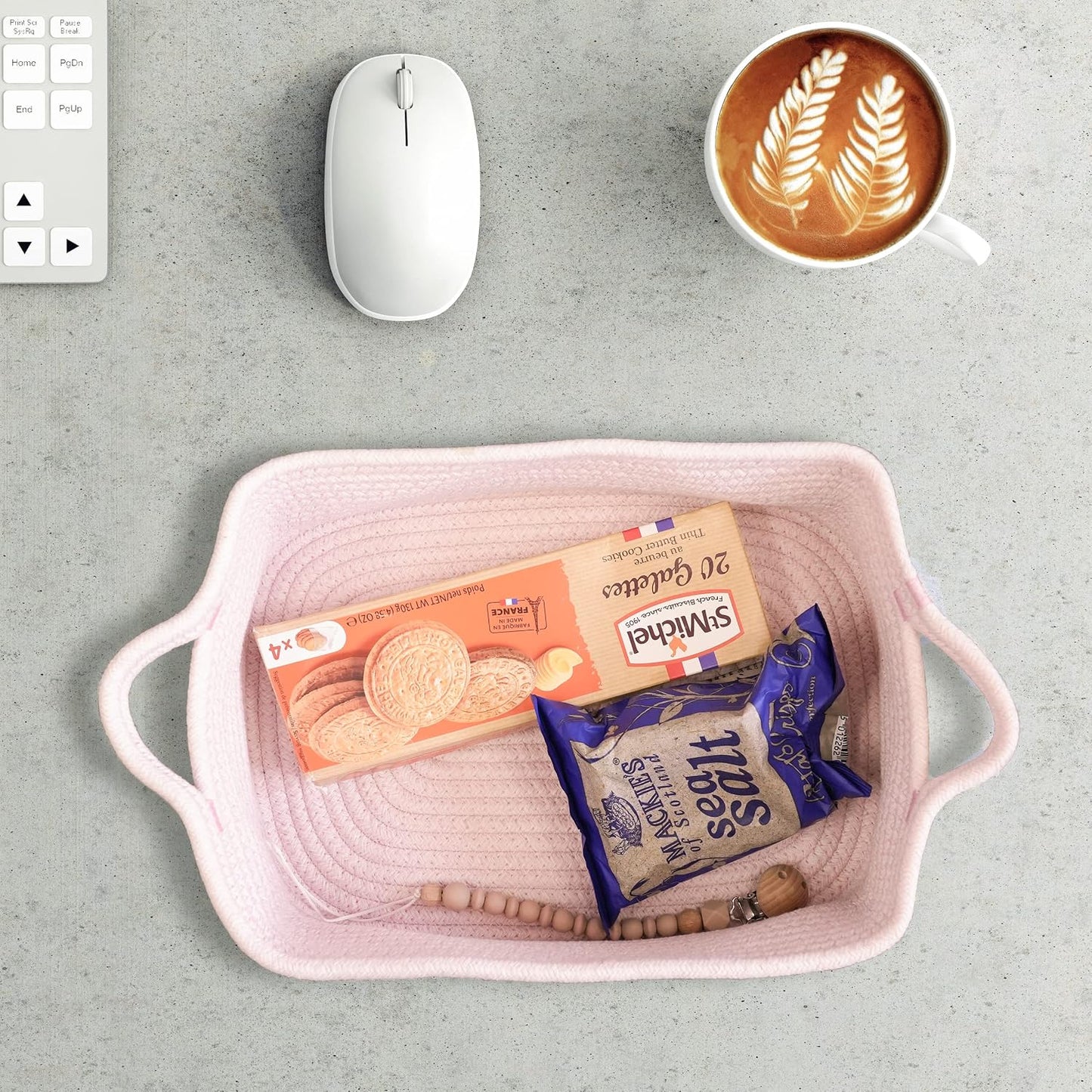 Woven Cotton Rope Storage Basket / Light Pink