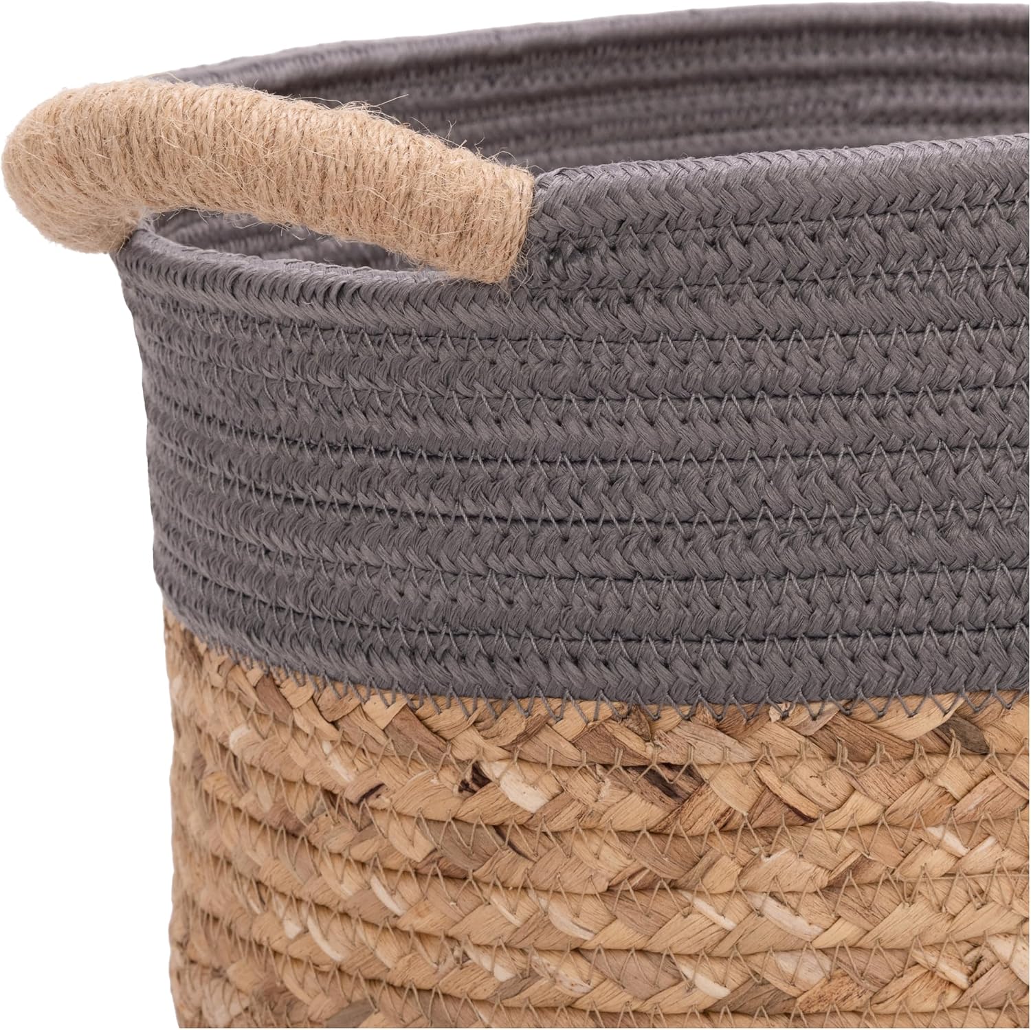 Natural Handwoven Portable Laundry Bin Basket / Gray / 3 Piece Set