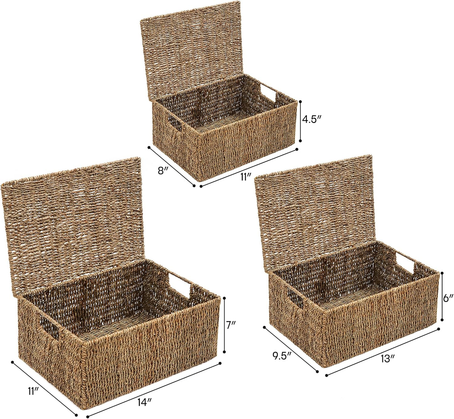 Rectangular Seagrass Baskets / Natural / Small / Set of 3