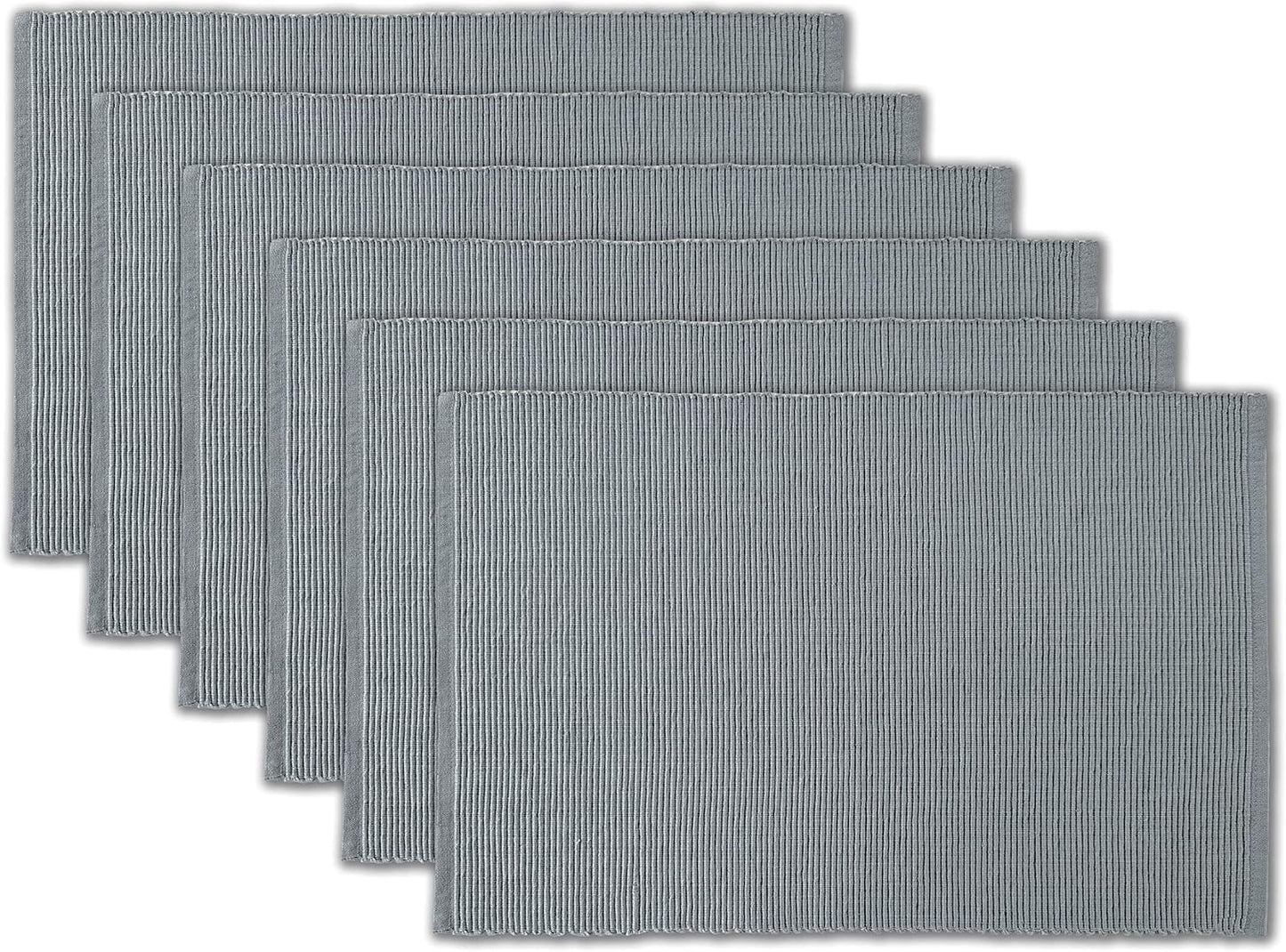 100% Cotton Ribbed Placemats - Set of 6-13 x 19 Inches - Grey - Everyday Cloth Table Mats - Thick Construction