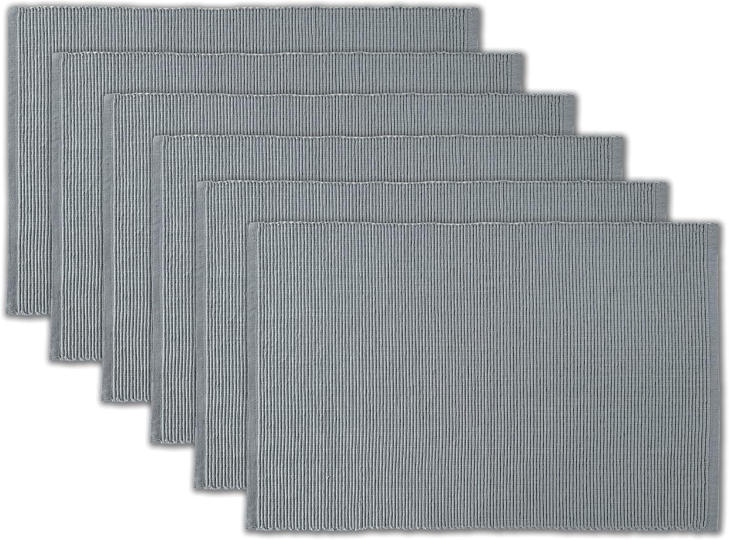100% Cotton Ribbed Placemats - Set of 6-13 x 19 Inches - Grey - Everyday Cloth Table Mats - Thick Construction