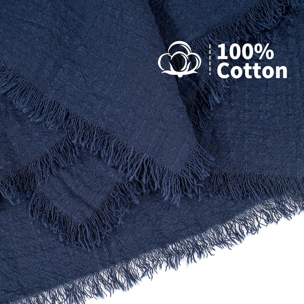 Showgeous 30 Pack Navy Blue Cloth Napkins with Fringe, 16x16 inch | 100% Cotton Blue Napkins Handmade Dinner Napkins