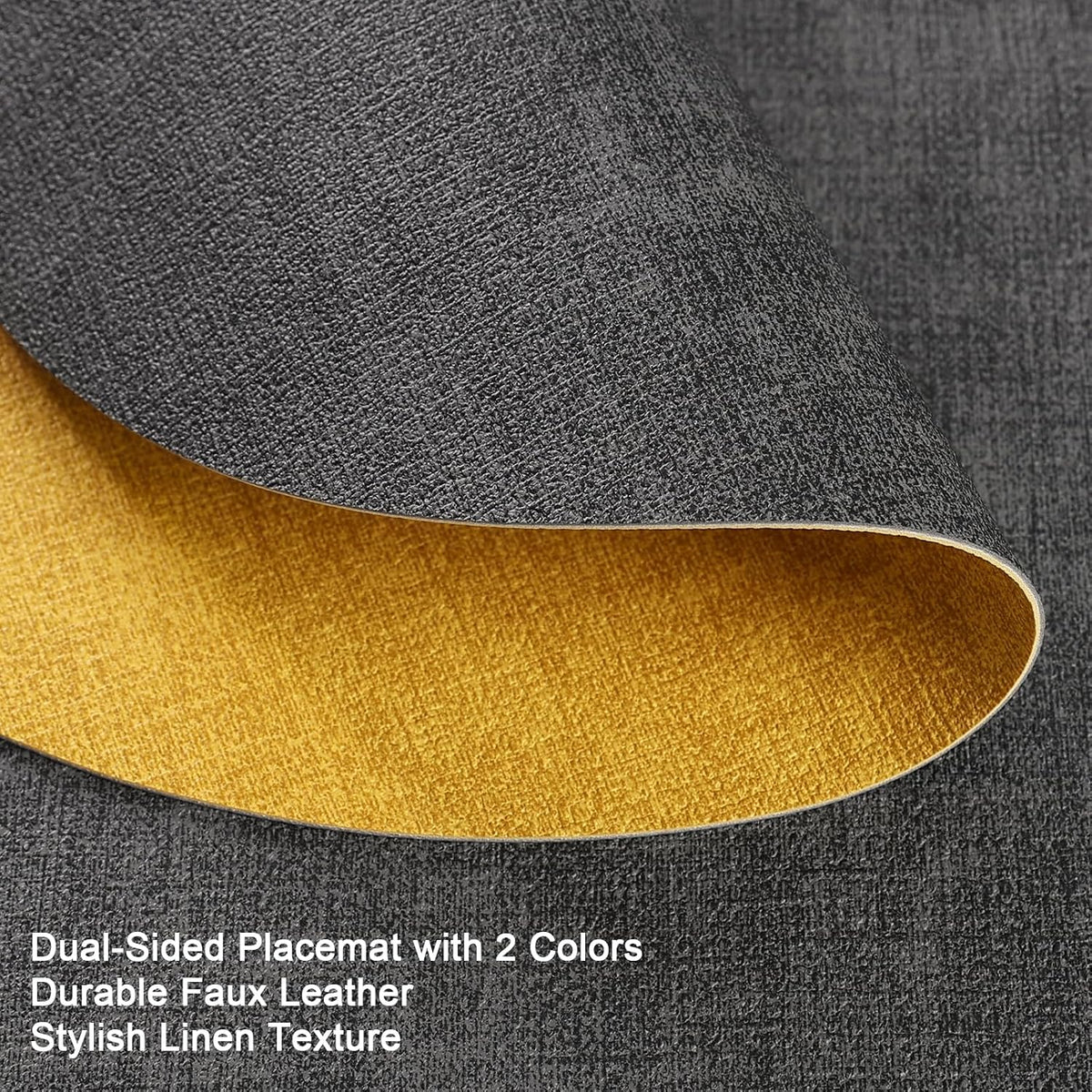 Faux Leather Placemats Set of 6, Dual Sided with Drink Coasters | Washable Wipeable Place Mats, Non Slip Heat Resistant
