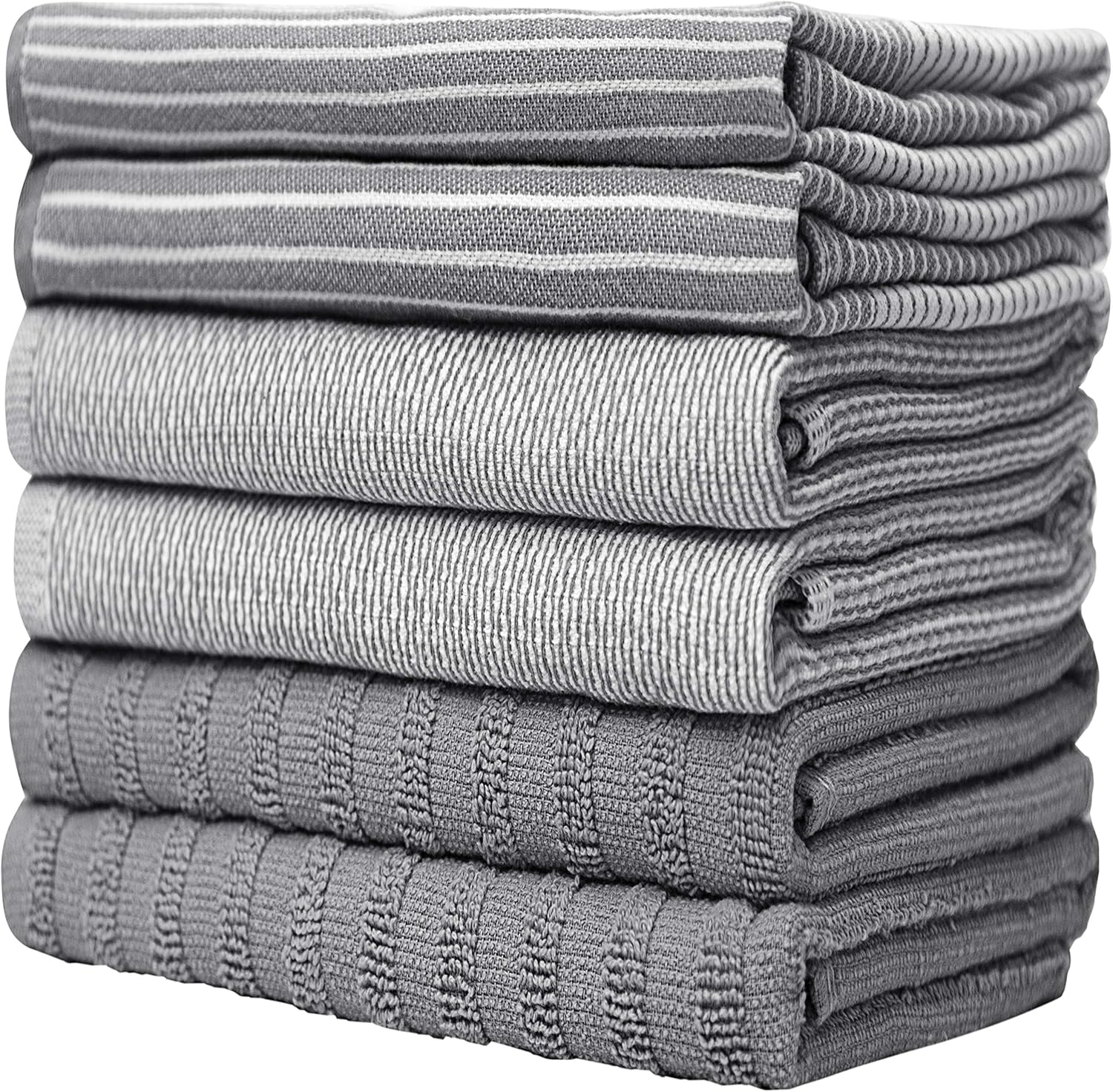 Premium Kitchen Towels 6 Pack 100% Cotton, 20"x28" Dish Towels - Grey | Large Flat & Terry Kitchen Linen Set with