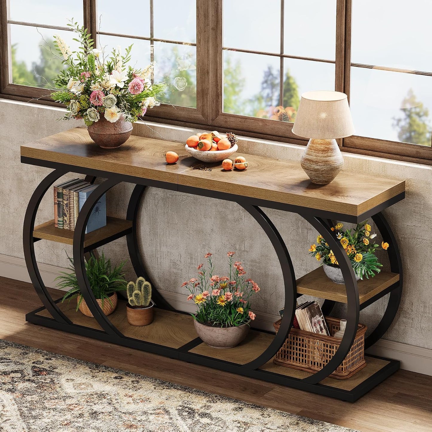 3-Tier Narrow Wood Couch C-Shaped Side Table
