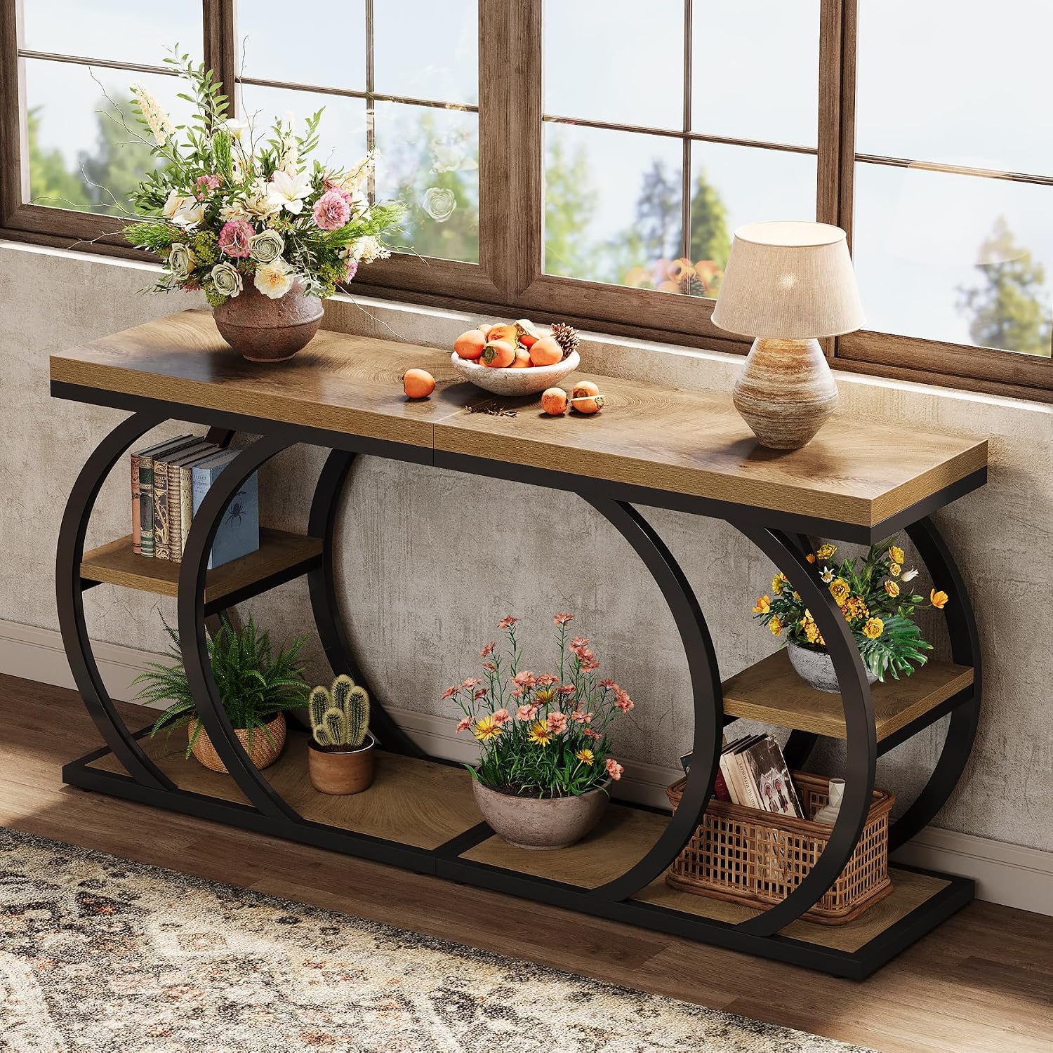 3-Tier Narrow Wood Couch C-Shaped Side Table