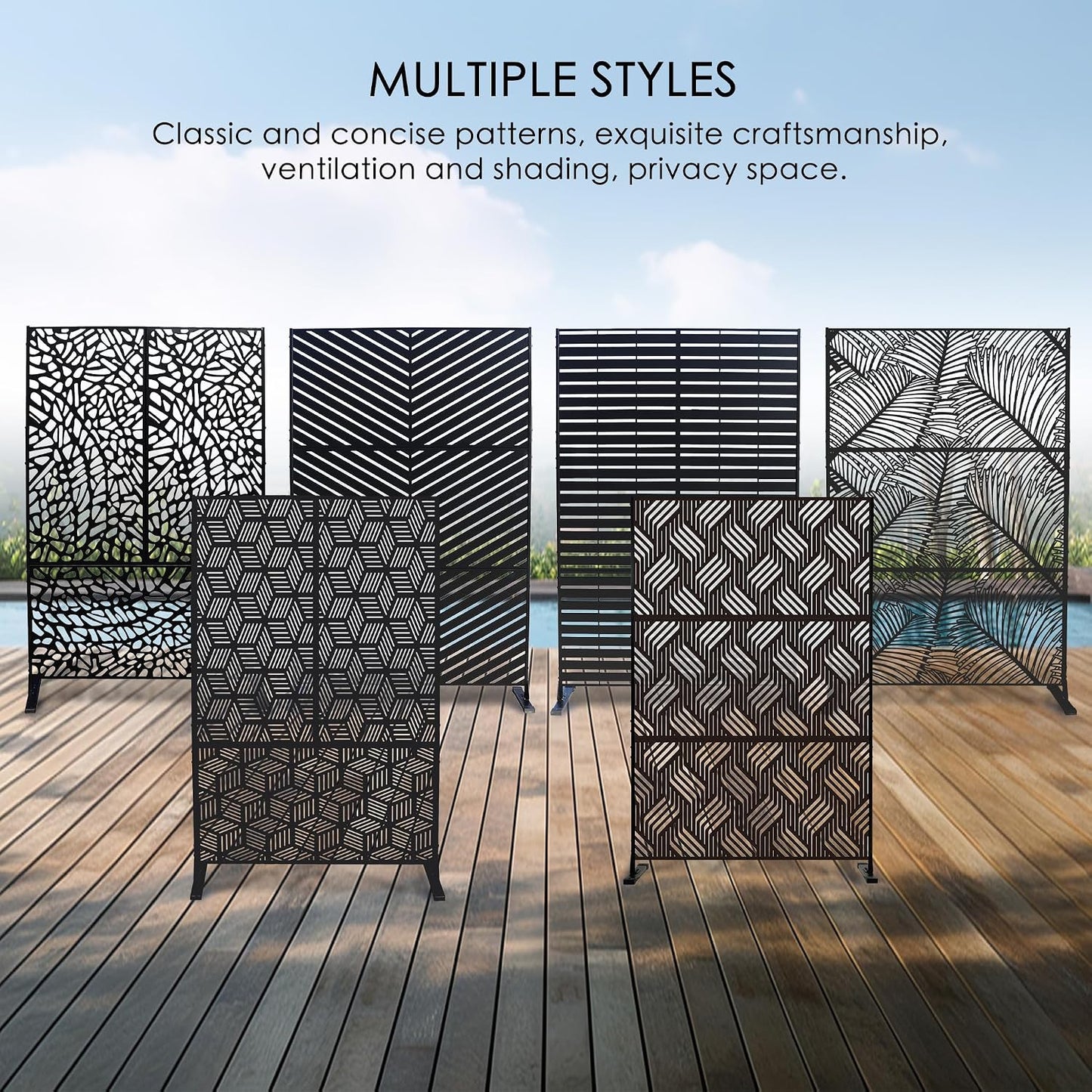 Kozyard Metal Privacy Screen 74" H x 47.2" W Decorative Outdoor Divider | with Stand Panels Freestanding Screen Set for
