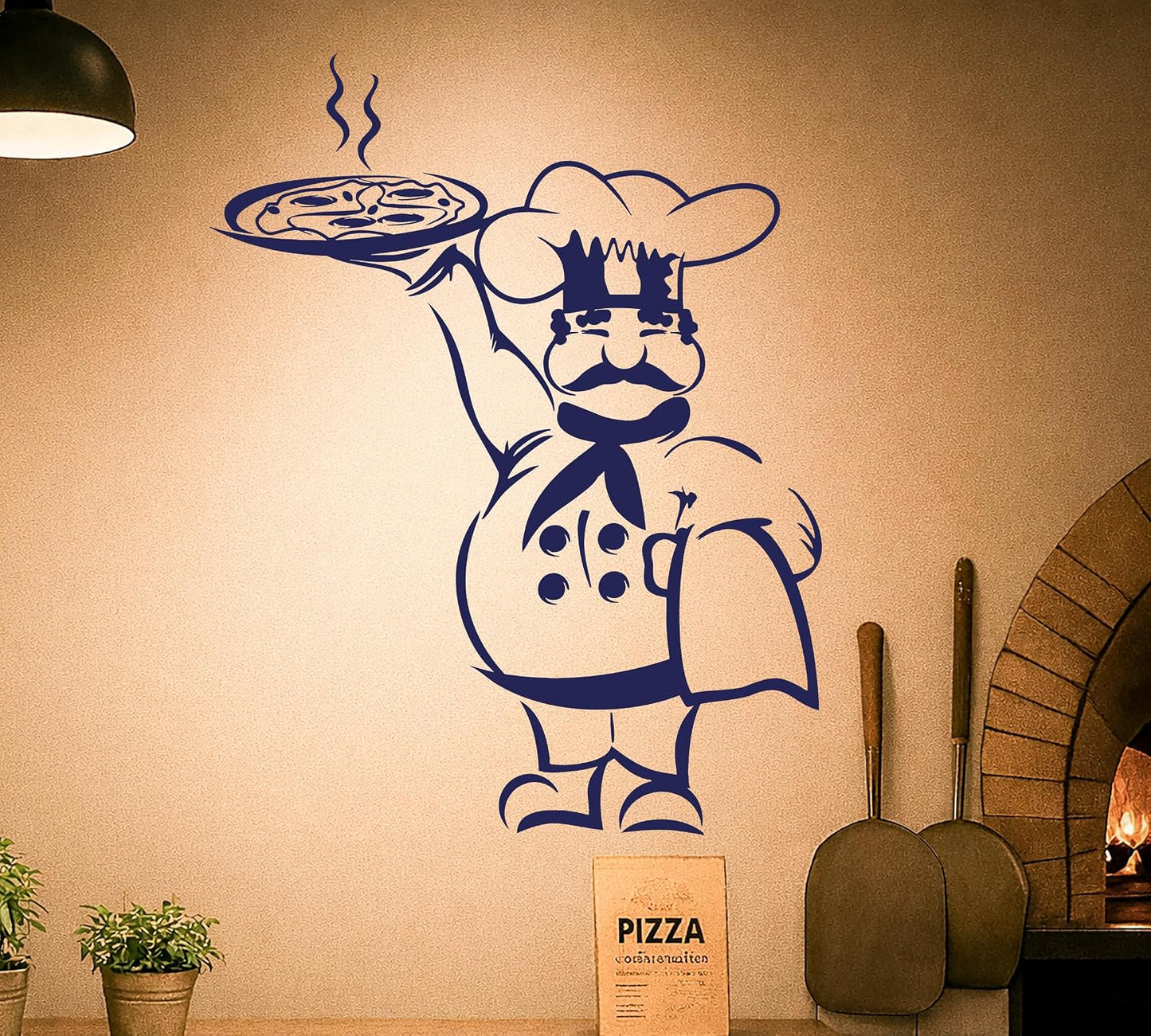 Vinyl Wall Decal Pizza Italian Restaurant Chef Kitchen Cooking Food / 45 x 58 / XL In / Black