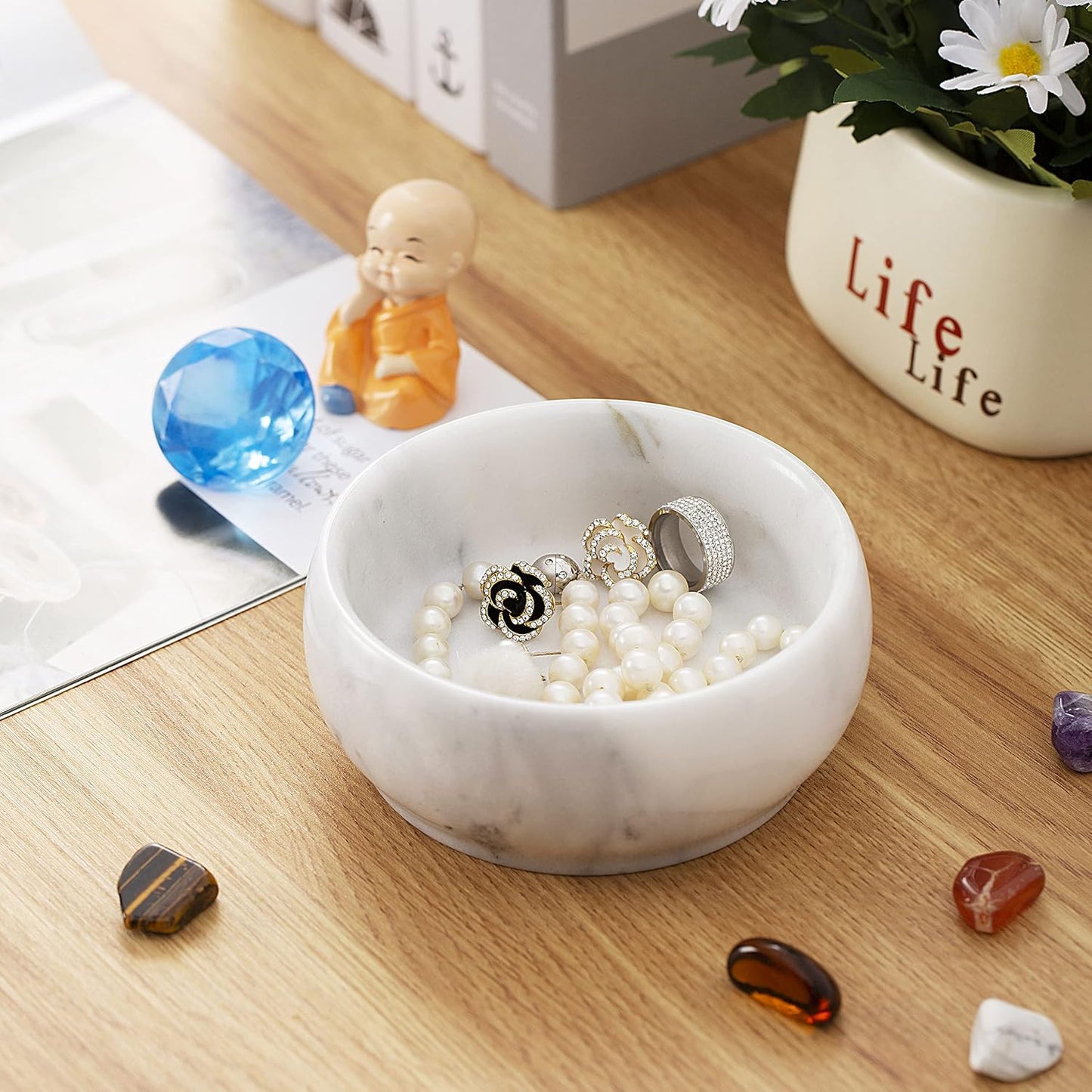 Rings Holder / Marble Jewelry Dish / White & Light-grey