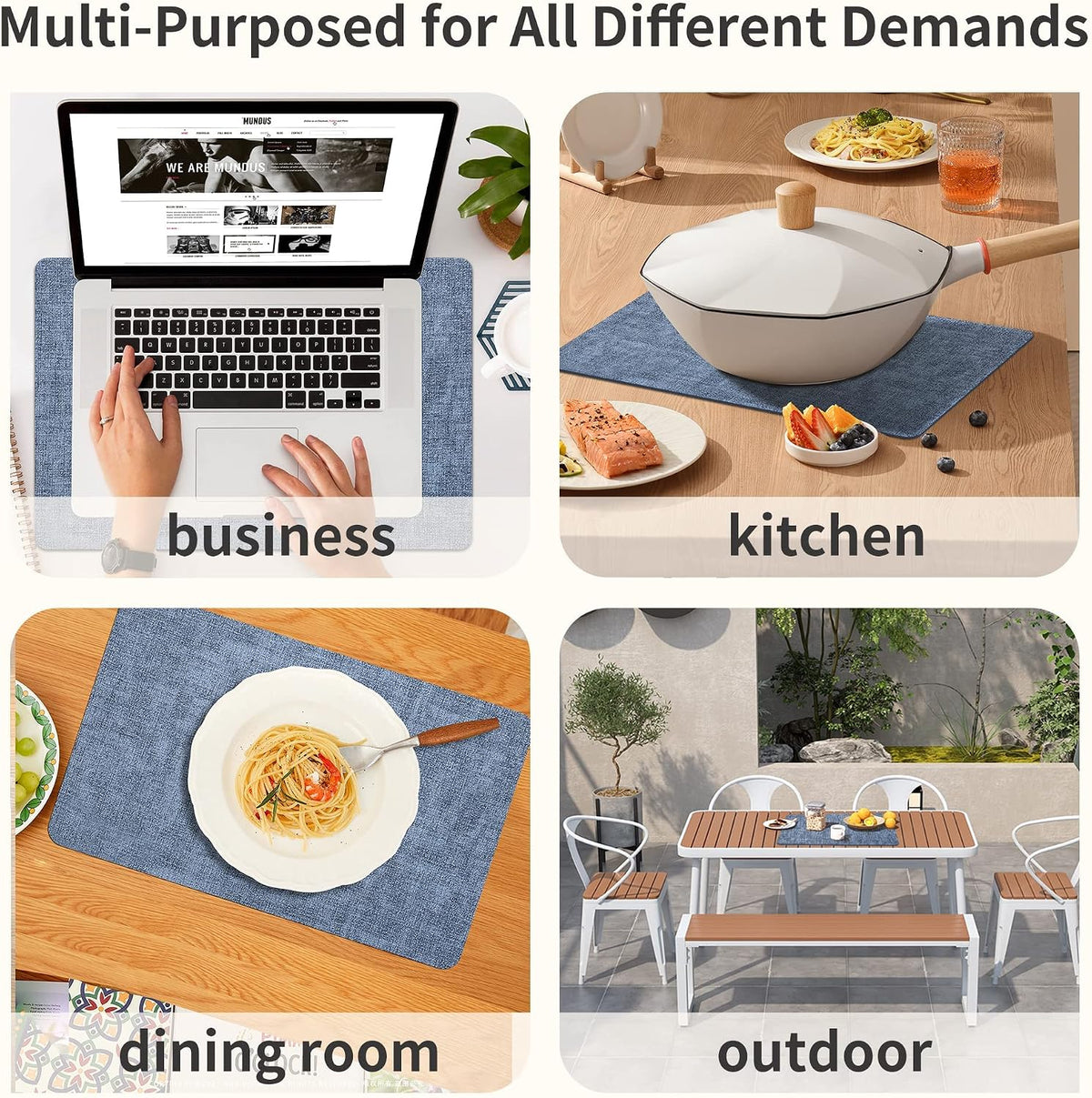 Maxpearl Faux Leather Placemats Set of 8, Easy to Clean, Blue | Waterproof - Heat Resistant - Non Slip - Wipe Clean