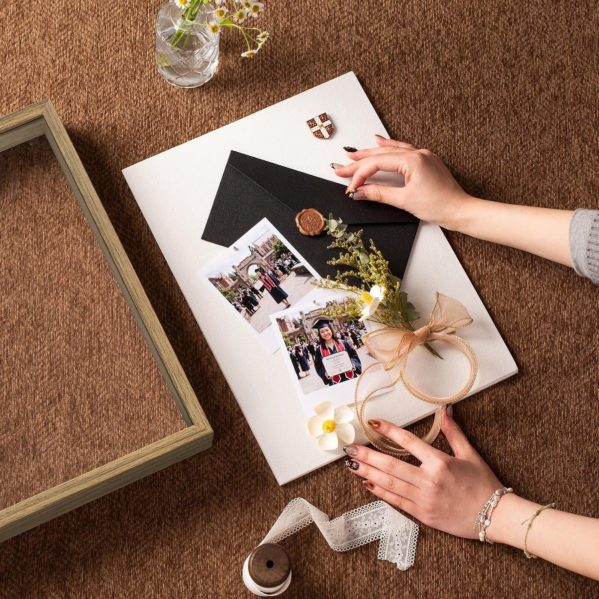 12x16 Large Shadow Box Frame with Thickened Acrylic Panel & Pins | With Push Pins, Deep 1.7" Brown Shadow Box Display