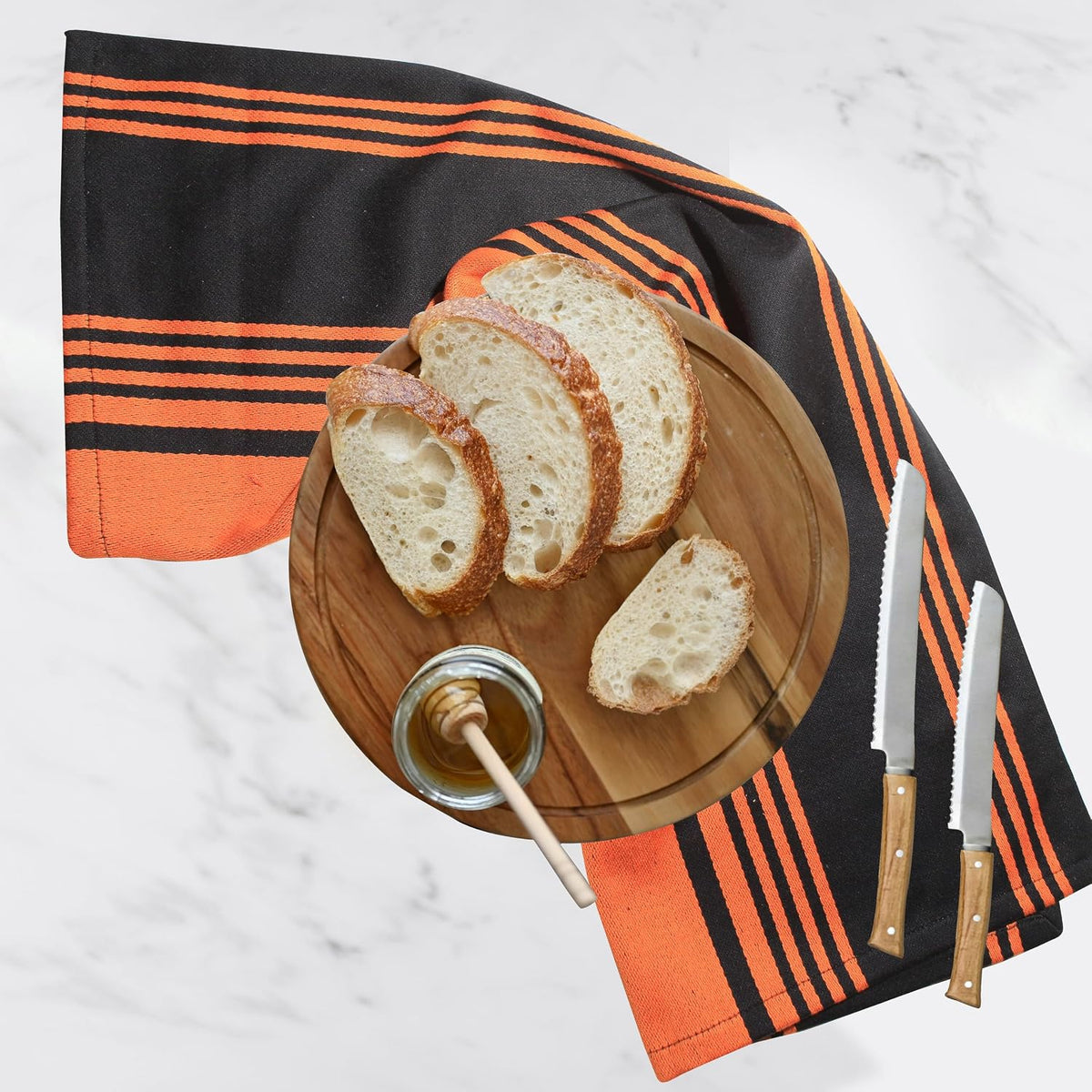 Urban Villa Kitchen Towels Cotton Dish Towels 20”x30” (Set of 6) Orange Blk