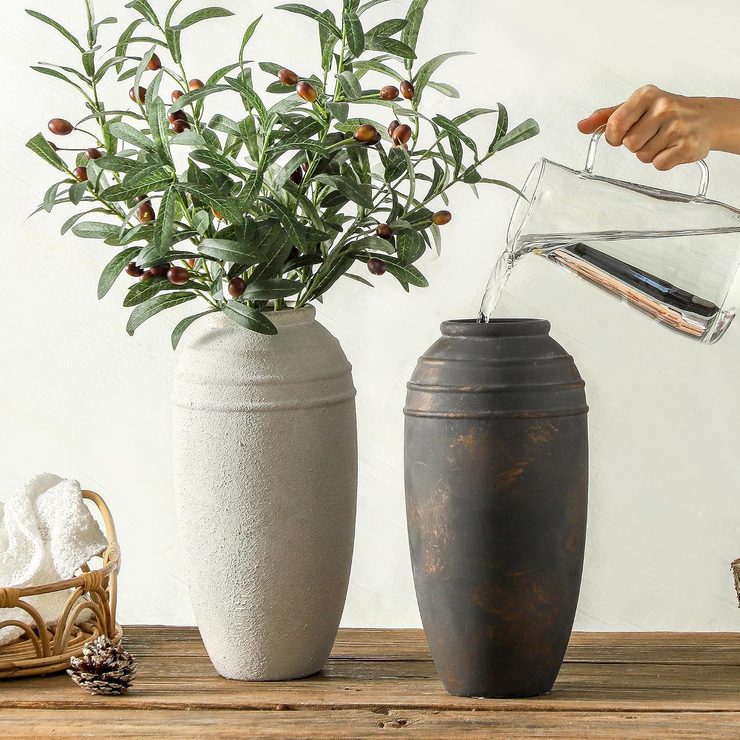 Large Ceramic Rustic Vase / 101-4-12.87in / 12.87 Inch