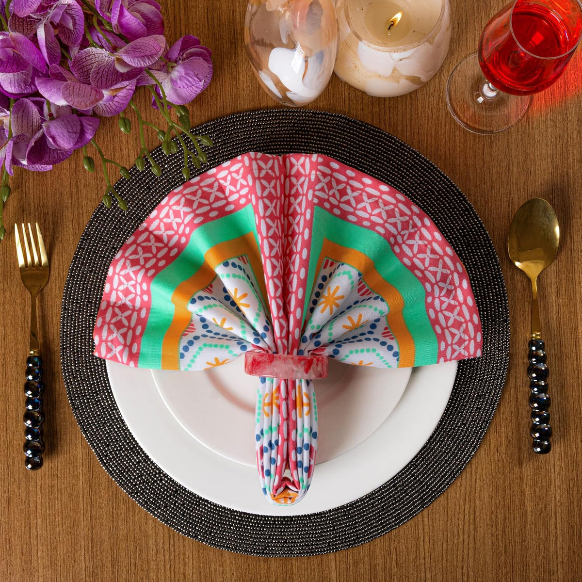 FINGERCRAFT Cloth Napkins Set of 12, 100% Cotton, 20x20 Inch, Coral Oasis | Mitered corner, washable, soft, absorbent