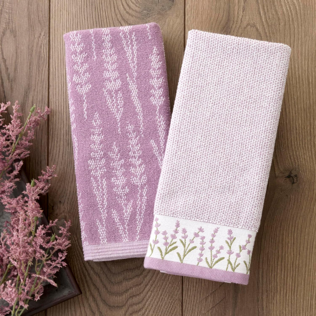 SKL Home Lavender Border Hand Towel Set-2pc, 100% Turkish Cotton, Purple | Soft & absorbent jacquard. For use in the