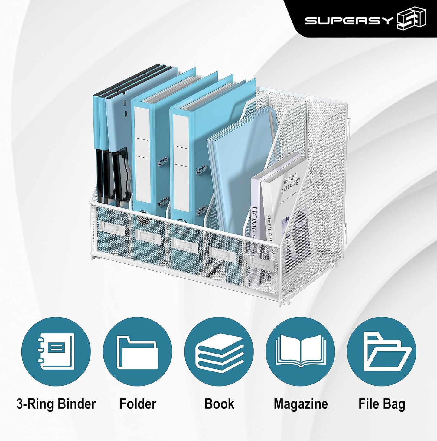 Desk Organizers Metal Desk Magazine File Holder with 5 Vertical Compartments Rack File Organizer for Office Desktop
