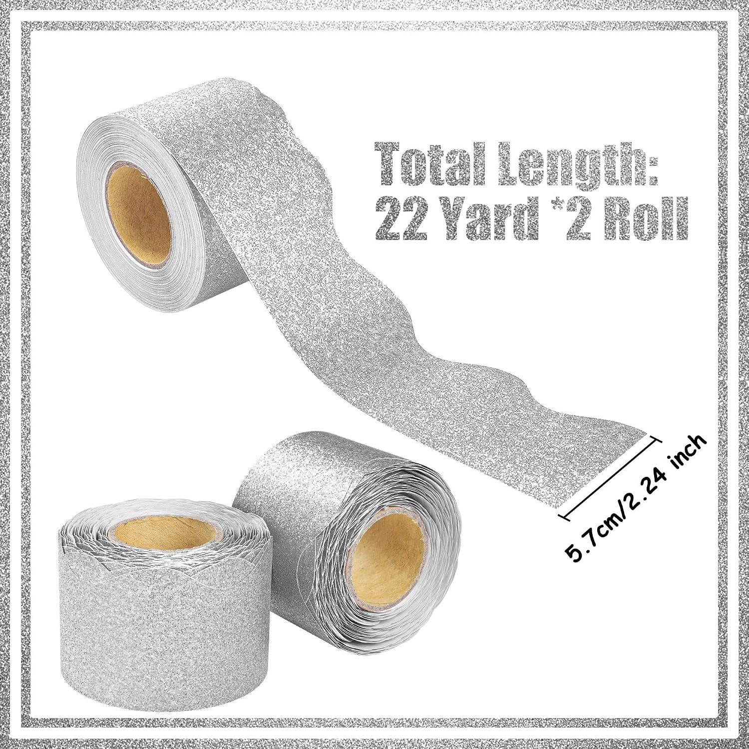 Glitter Bulletin Board Borders Scalloped Bulletin Board Trims Shiny Decorative / Silver / 131 Inch