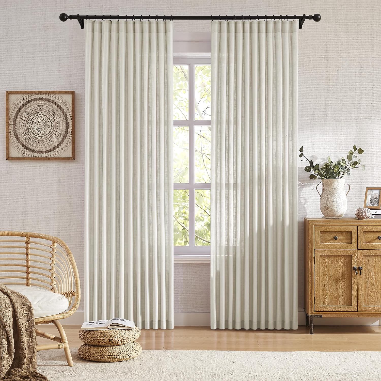 MIULEE 100% Blackout Linen Curtains for Bedroom 52x108 Inches Linen