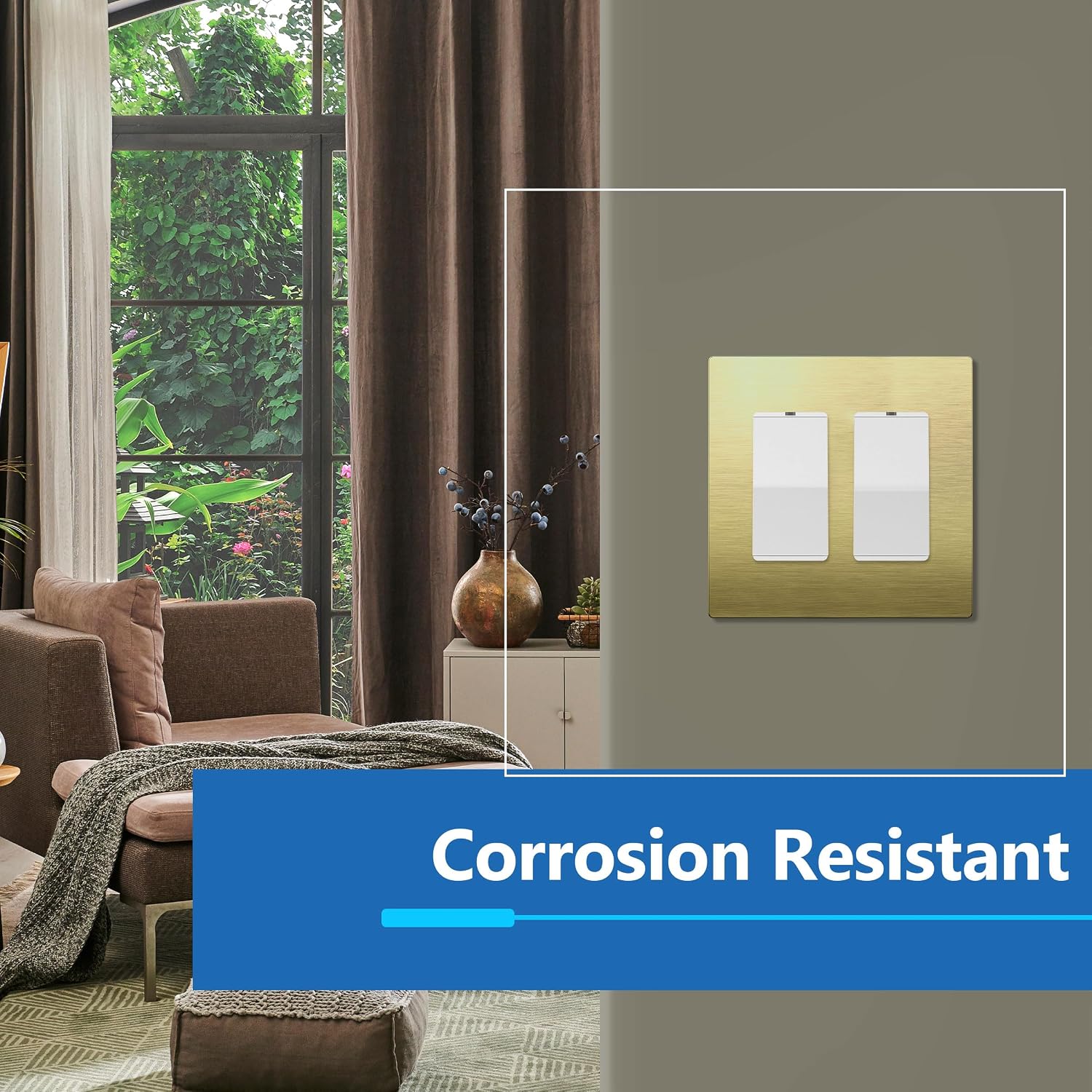 LIDER Double Decorator Metal Wall Plate, Mid-Size 2-Gang 4.88” x 4.92” | Screwless Cover, Temperature And Impact