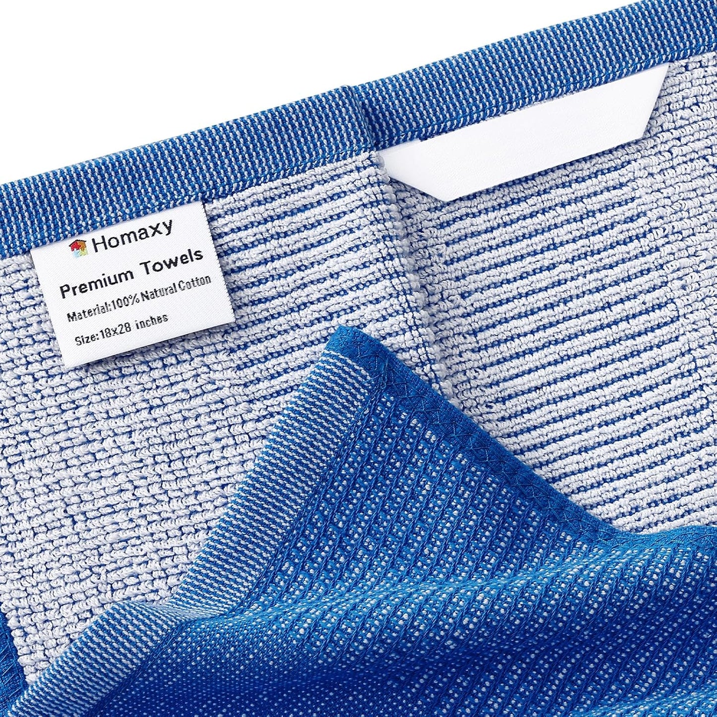 Homaxy 380 GSM Cotton Premium Kitchen Towels 6 Pack, 18"x 28", Blueberry | Flat and Terry Dish Towels, Highly Absorbent