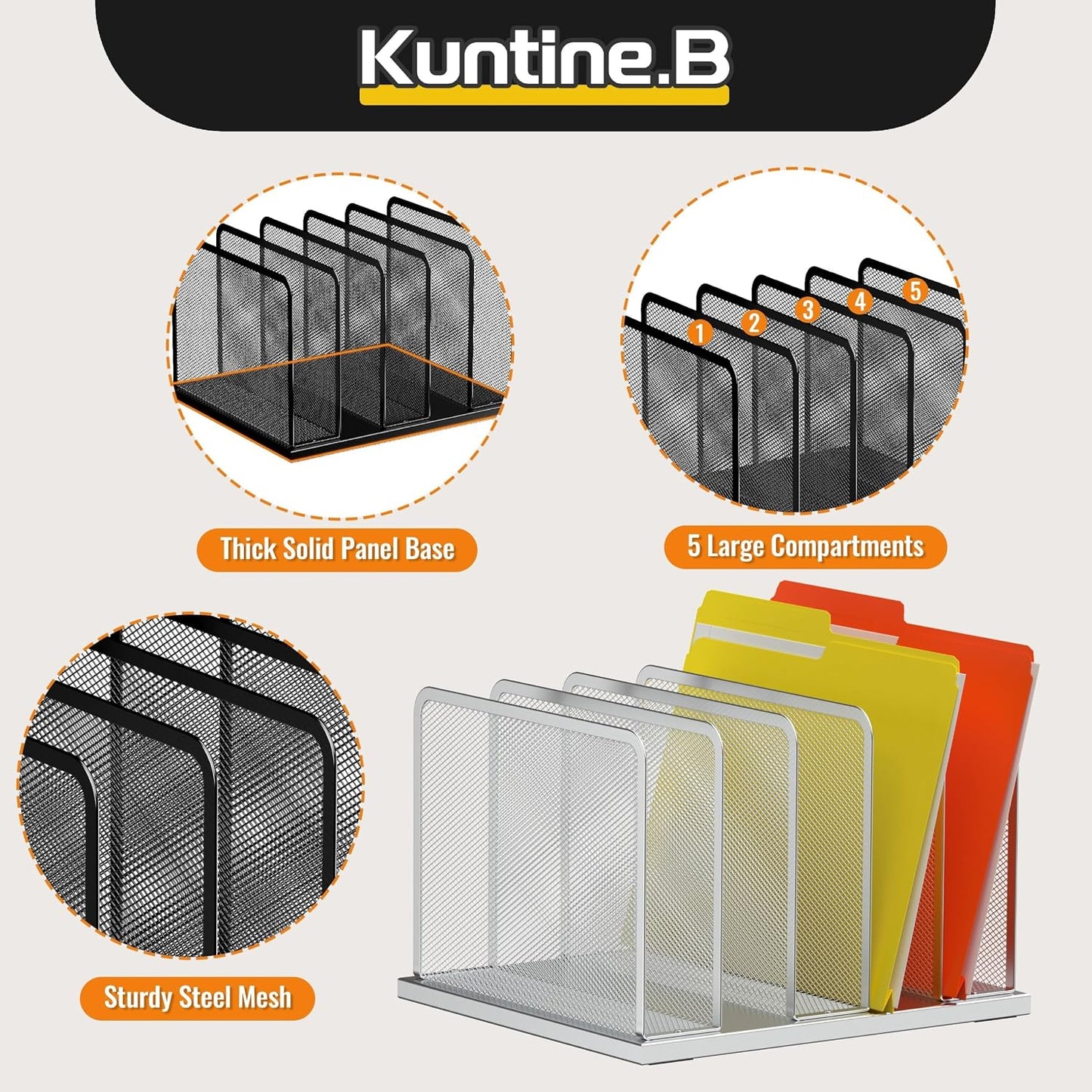 Kuntine.B Desk File Organizer Upright Mesh Desktop Organizer File Sorter Office Organization File Holder for Home