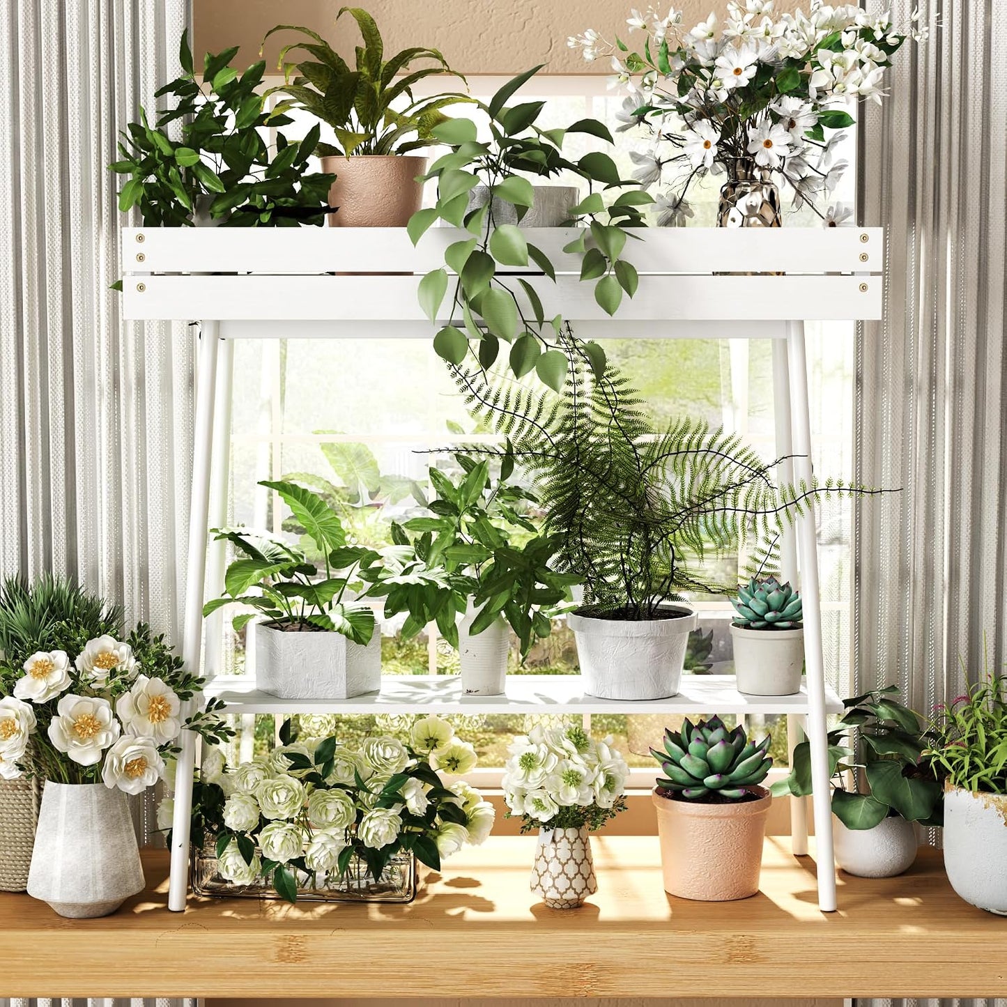 BAMBANG Bamboo Plant Stand Indoor, 2 Tier Small Plant Table, Tall Plant Stand for Indoor Plants, Window Sill Plant