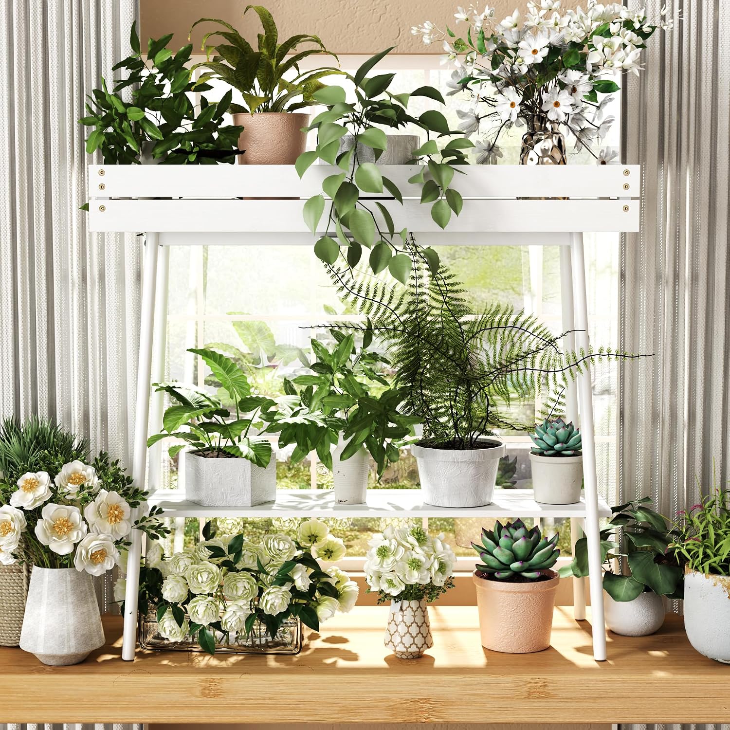 BAMBANG Bamboo Plant Stand Indoor, 2 Tier Small Plant Table, Tall Plant Stand for Indoor Plants, Window Sill Plant