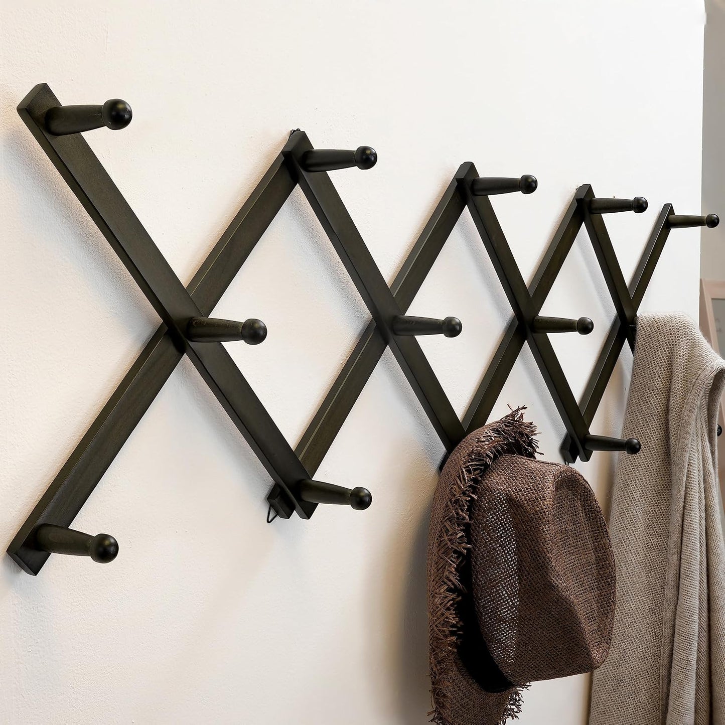 SKOLOO Hat Rack for Wall with 14 Hooks, Pack of 2, Solid Wooden, Modern, Expandable Coat Rack Wall Mount for Coats