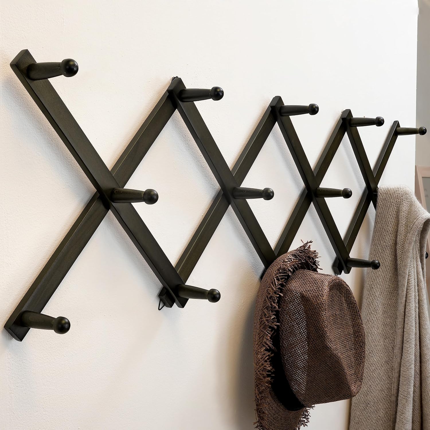 SKOLOO Hat Rack for Wall with 14 Hooks, Pack of 2, Solid Wooden, Modern, Expandable Coat Rack Wall Mount for Coats