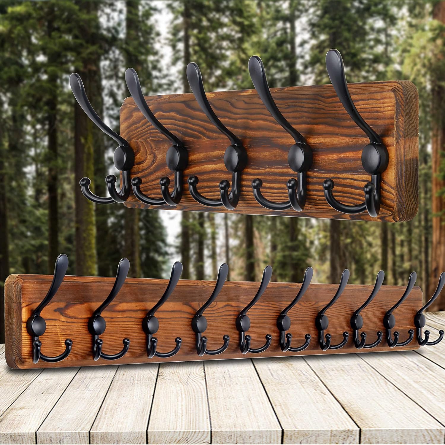 Rustic Wall Mounted Coat Rack / 1 Item-5 Hooks / Brown Plate & Black Hook