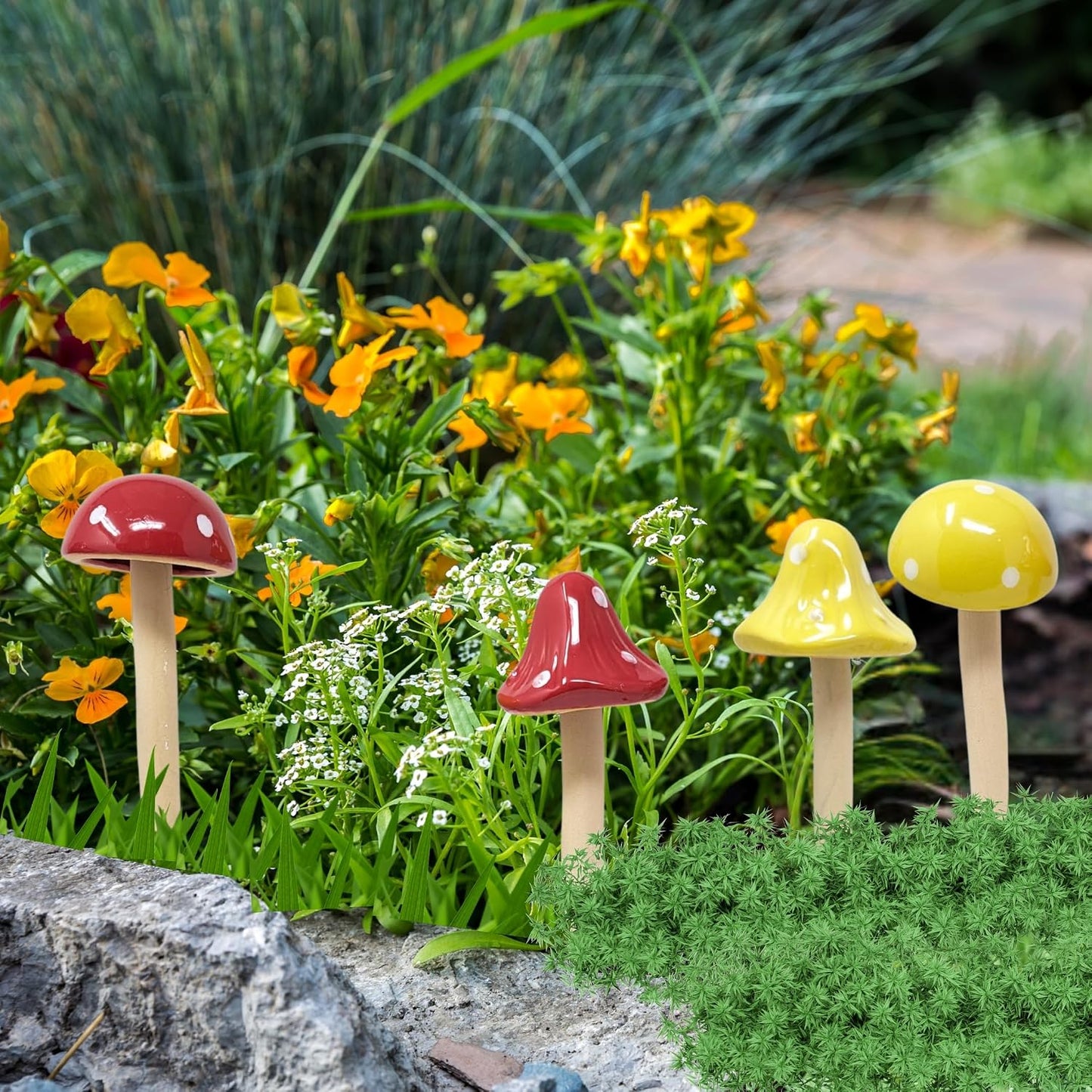 Flower beds / Decorative Porcelain Garden Stakes for Fairy Garden / Set of 6