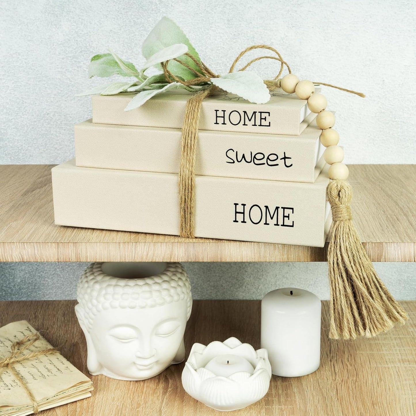 Decorative Storage Book Shaped Boxes Set for Farmhouse Modern Rustic Home Decor / Light Coffee