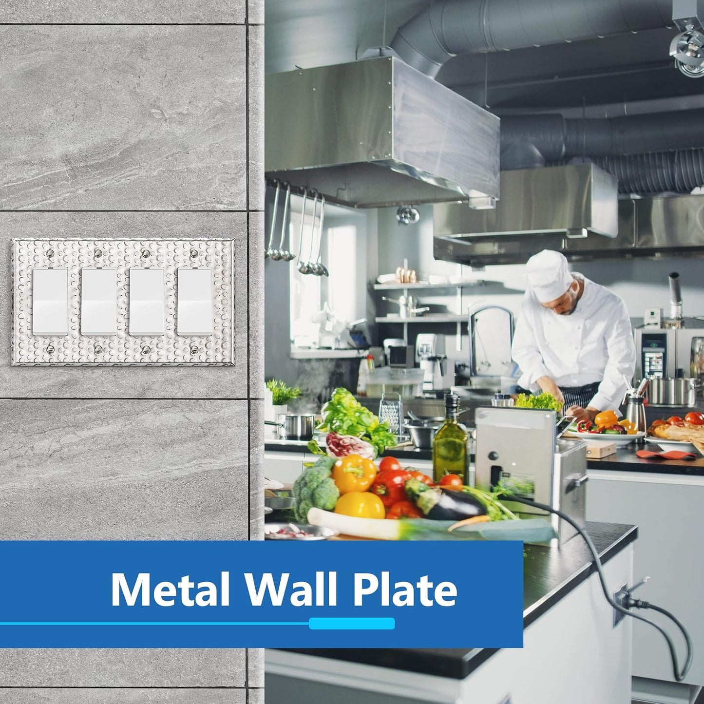 LIDER Dual Decorator Switch or Receptacle Metal Wall Plate, Mid-Size 4-Gang | Corrosion Resistant, Outlet Cover