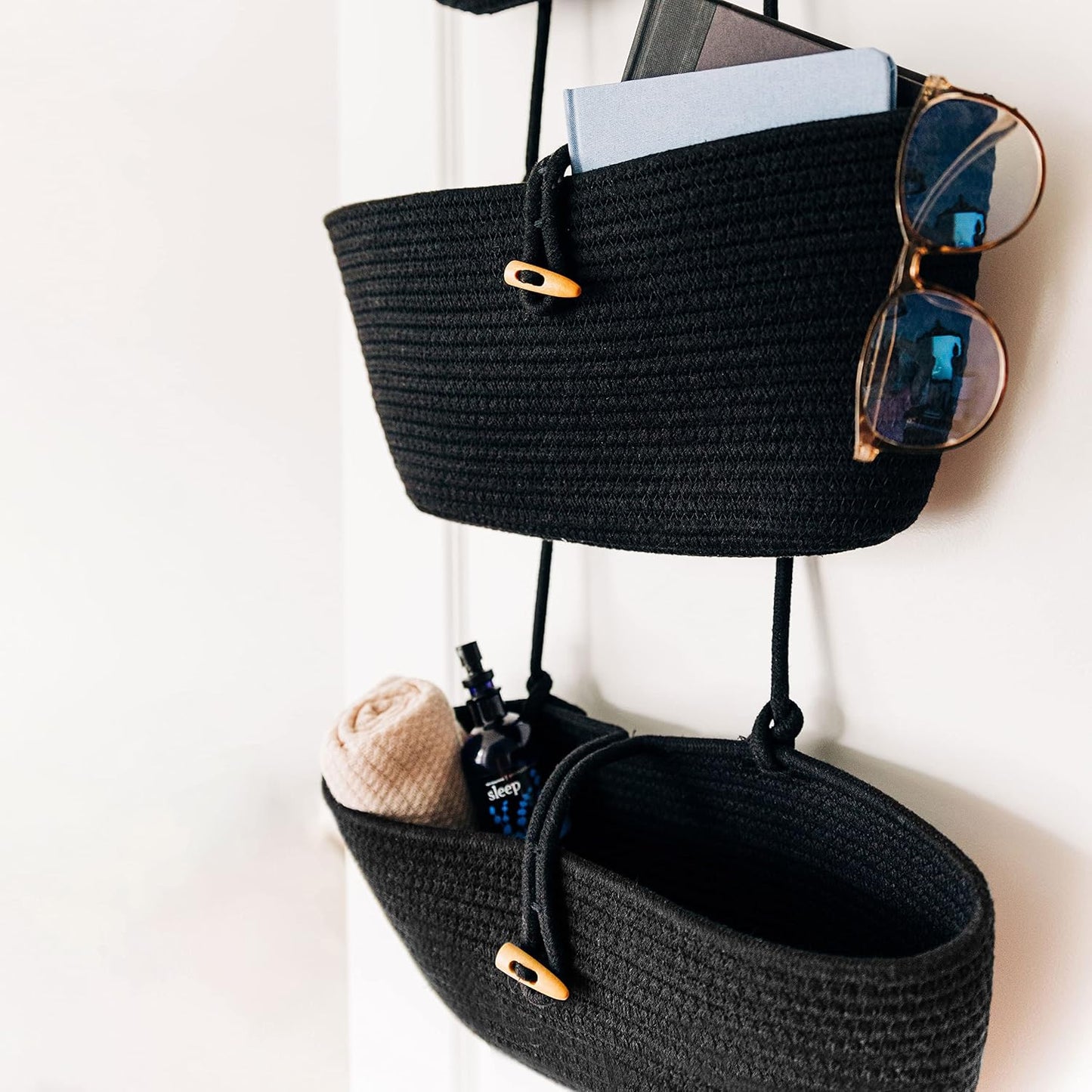 Hanging Baskets / Black Hanging Wall Baskets for Storage / Full Black / 3-tier