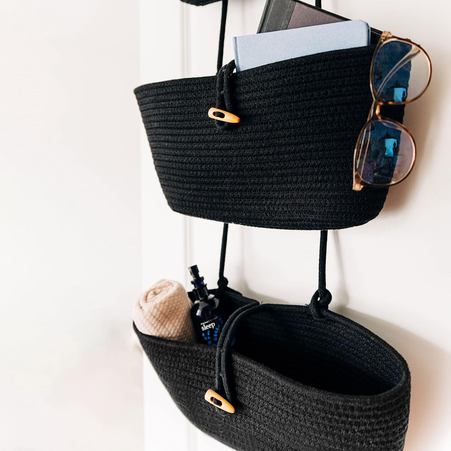 Hanging Baskets / Black Hanging Wall Baskets for Storage / Full Black / 3-tier