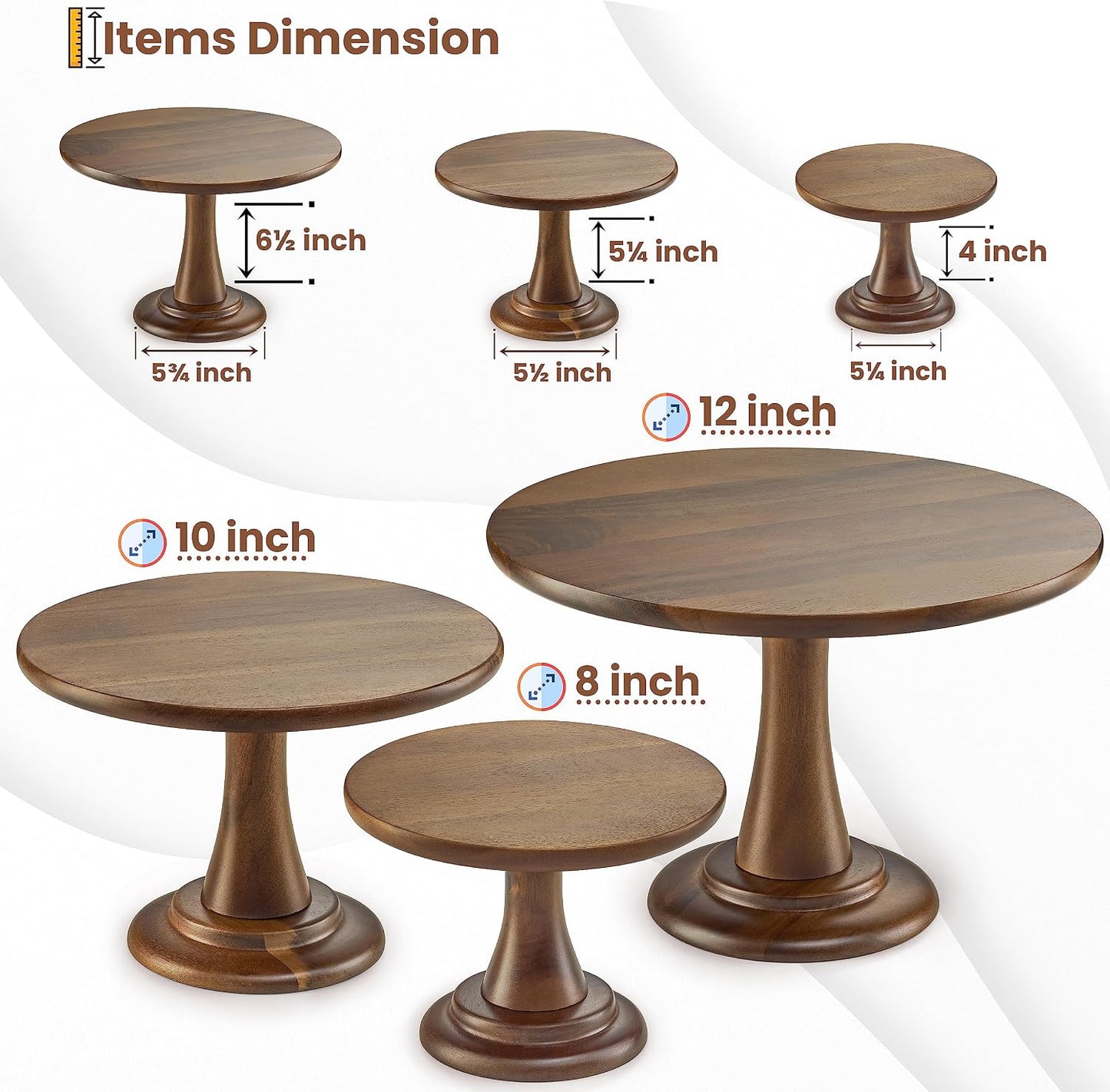 Wood Cake Stand Set / Acacia / Small, Medium, and Large / Set of 3