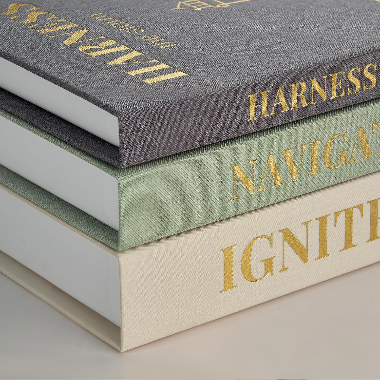 Faux Books / Linen Fake Book Box / Minimalist Begie-green-grey / Set of 3