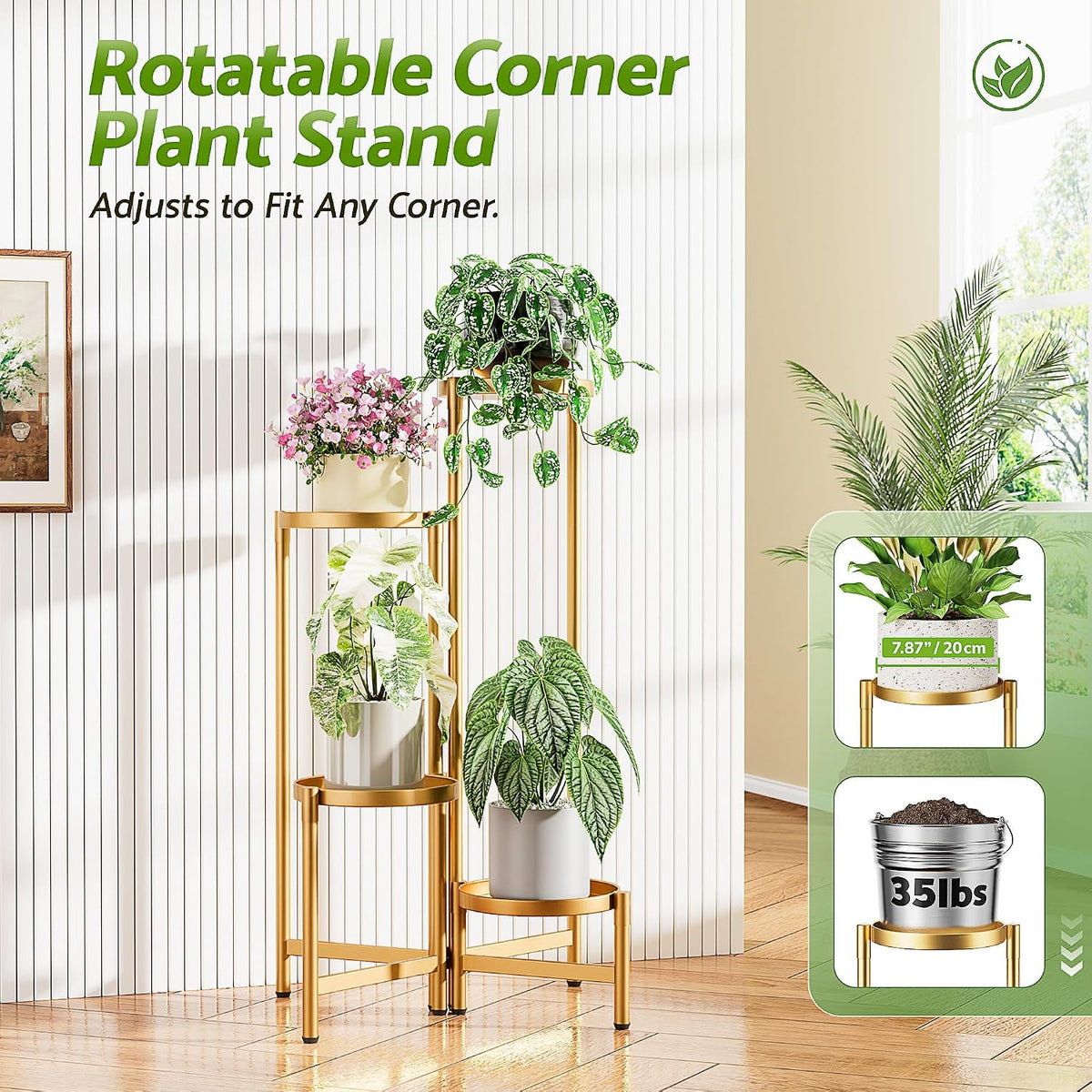 Gold Plant Stand, 4 Tiered Plant Stand Indoor for Multiple Large Planter, Tall Heavy Duty Adjustable Folding Rack with