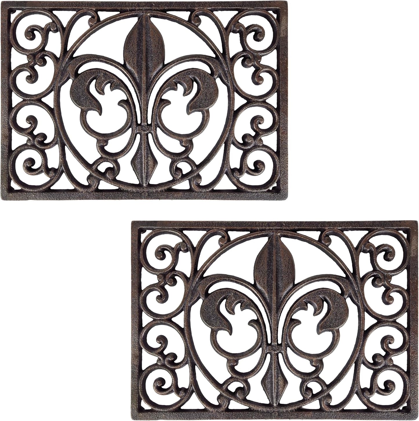 Lulu Decor, Cast Iron 13" x 9" Rectangle Fleur de lis Trivet Set of 2 pcs, for Hot Dishes or Pots - Durable Kitchen Mat